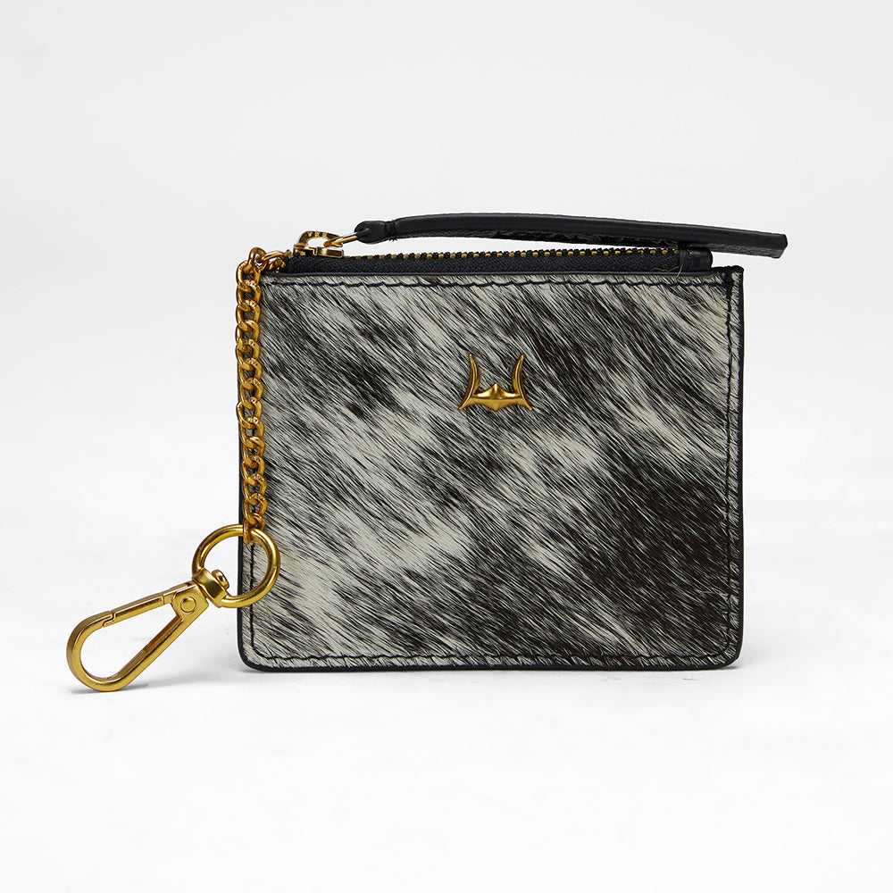 Loyal West Sophia Credit Card Holder In Black & White Cowhide