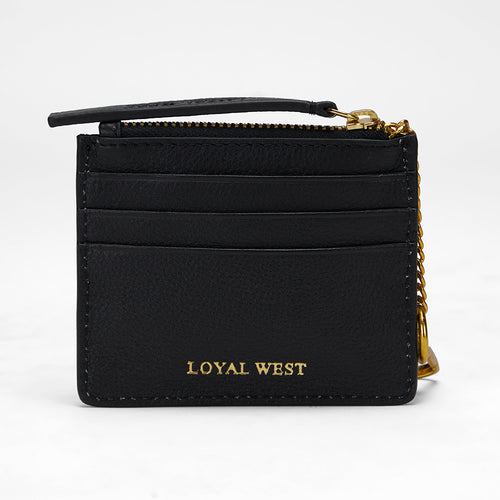 Loyal West Sophia Credit Card Holder In Black & White Cowhide