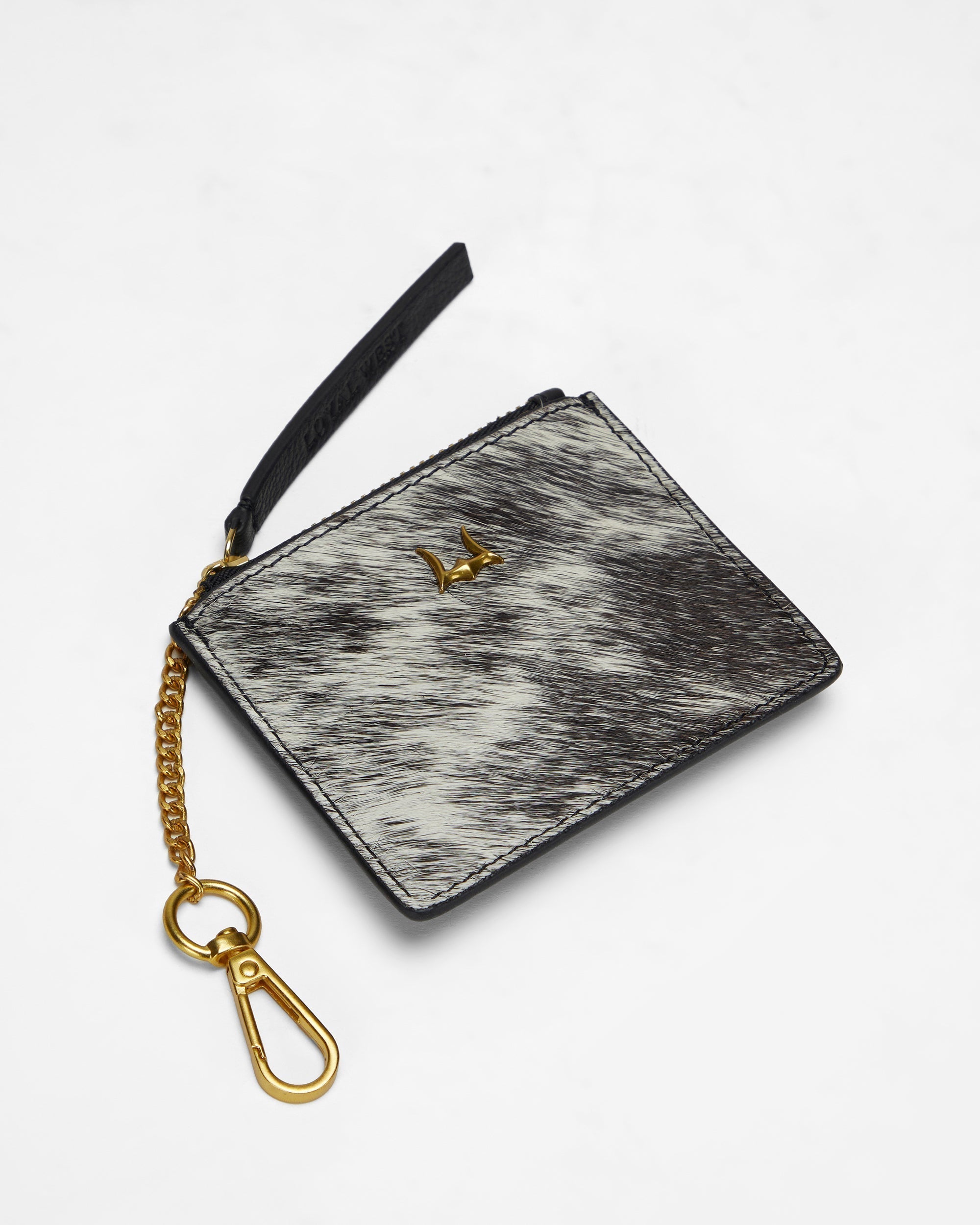 Loyal West Sophia Credit Card Holder In Black & White Cowhide