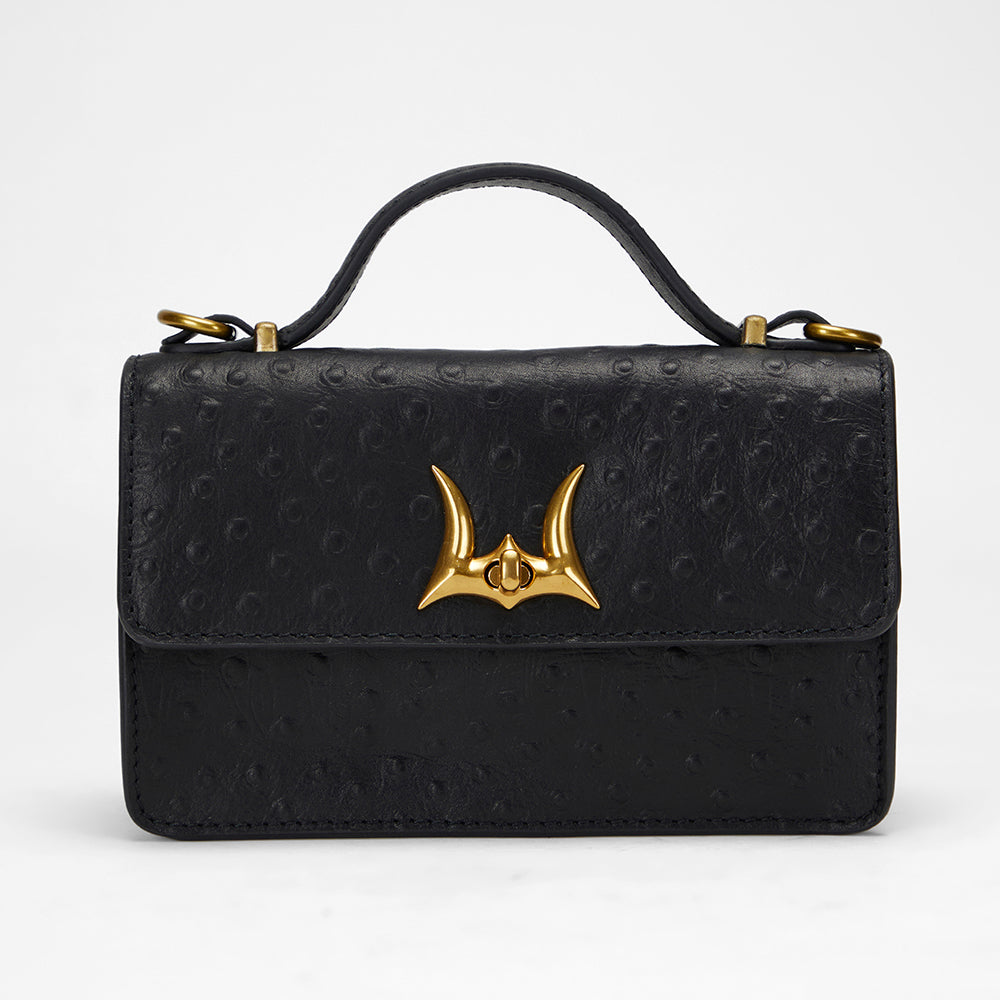 Loyal West Valencia Ostrich Leather Bag - Black