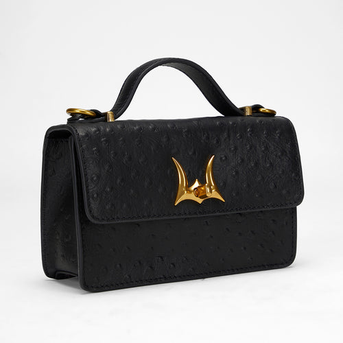Loyal West Valencia Ostrich Leather Bag - Black