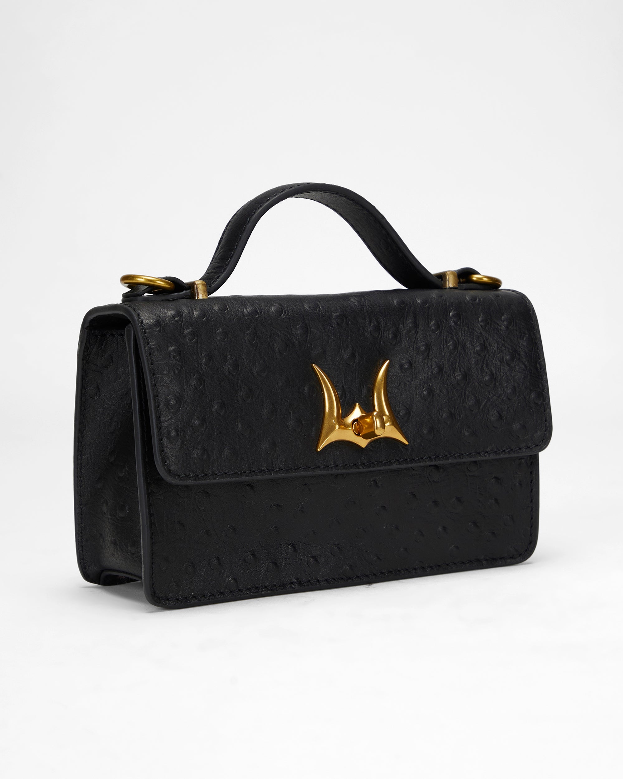 Loyal West Valencia Ostrich Leather Bag - Black