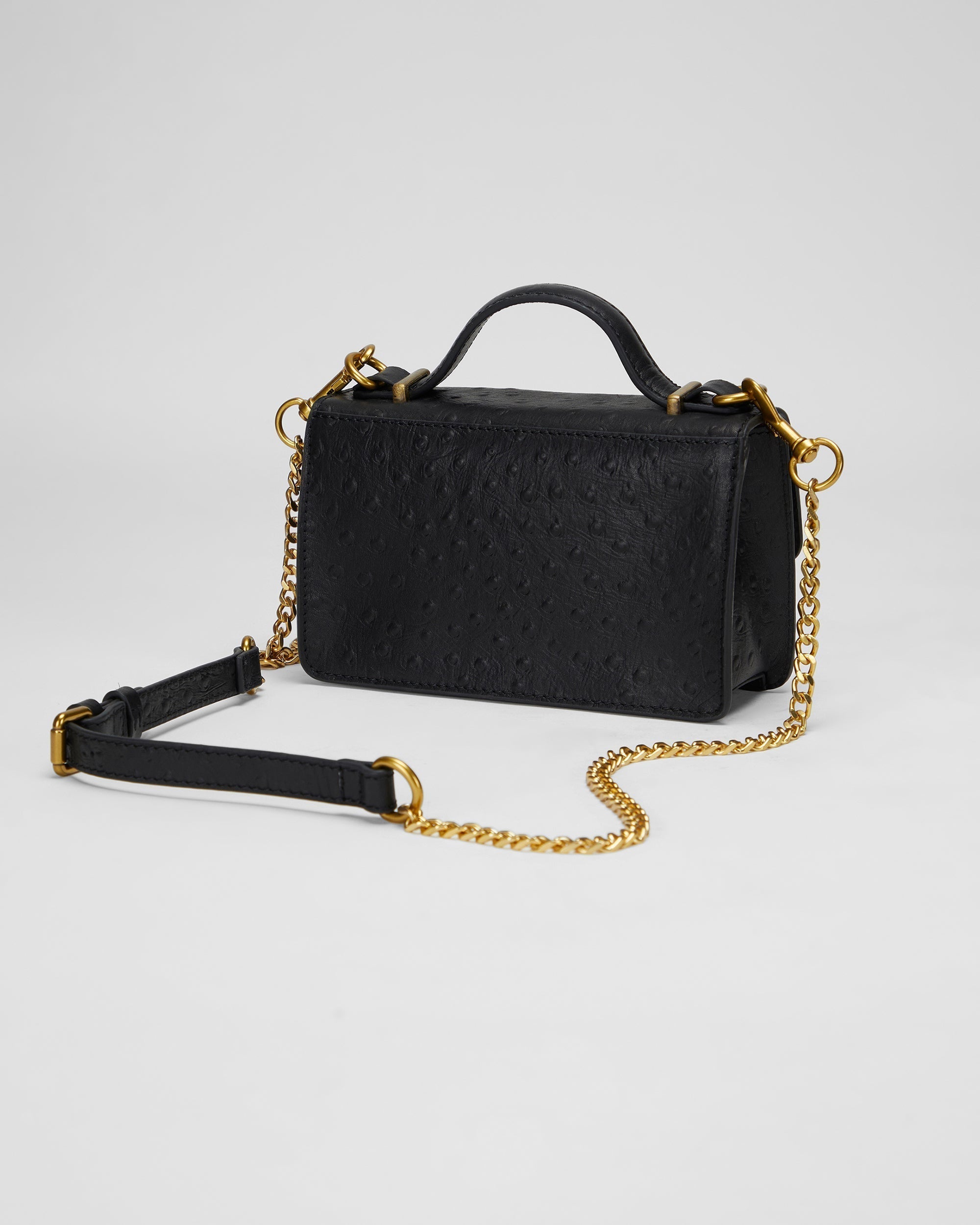 Loyal West Valencia Ostrich Leather Bag - Black