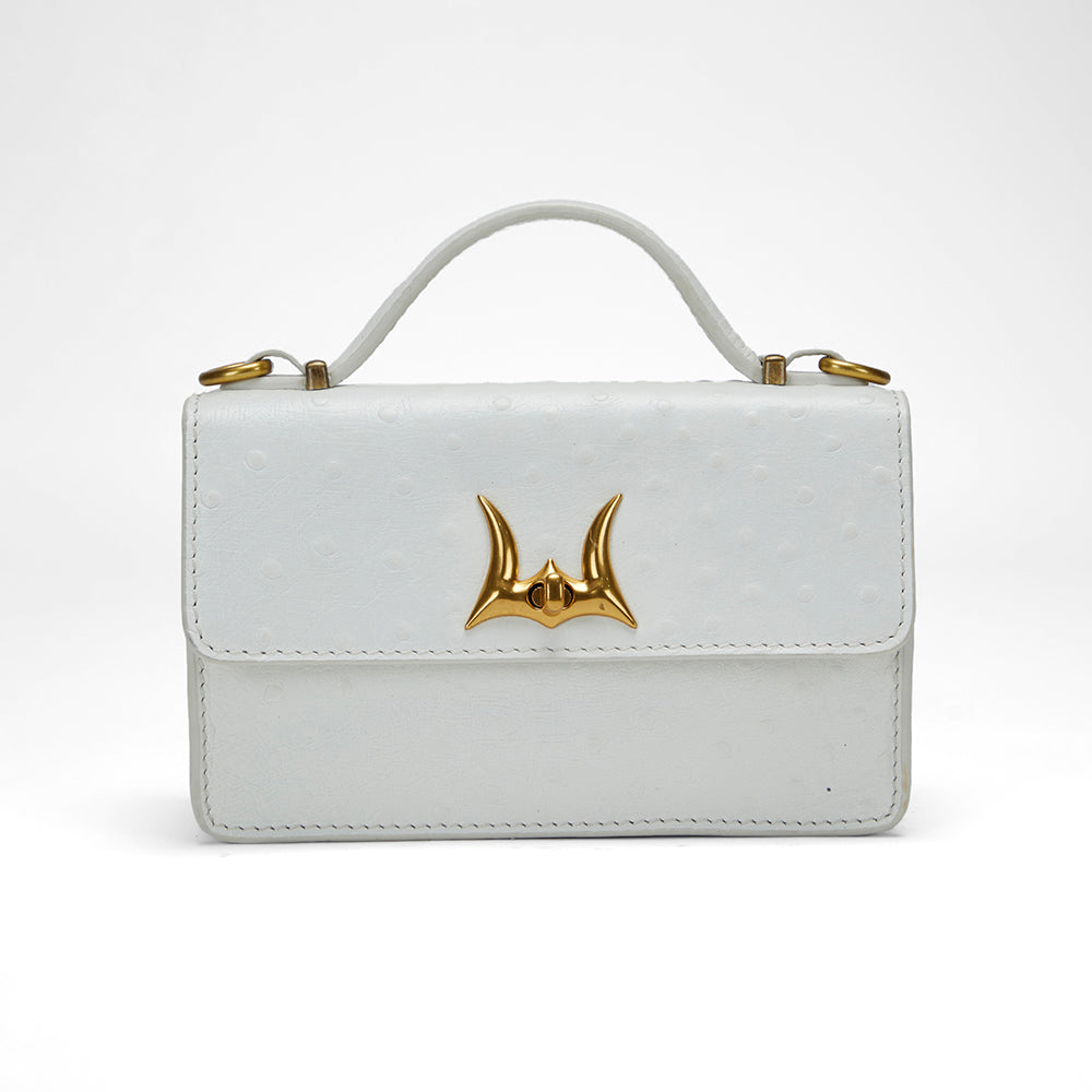 Loyal West Valencia Ostrich Leather Bag - White