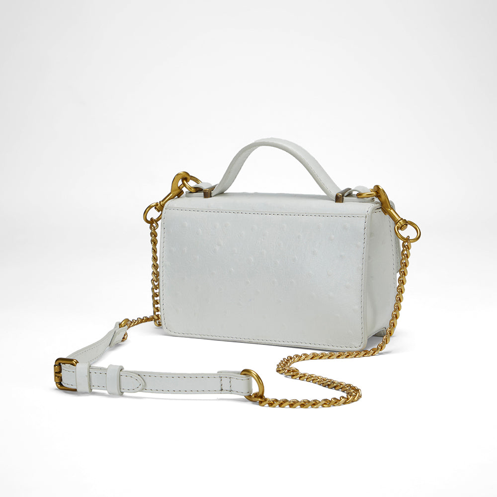 Loyal West Valencia Ostrich Leather Bag - White