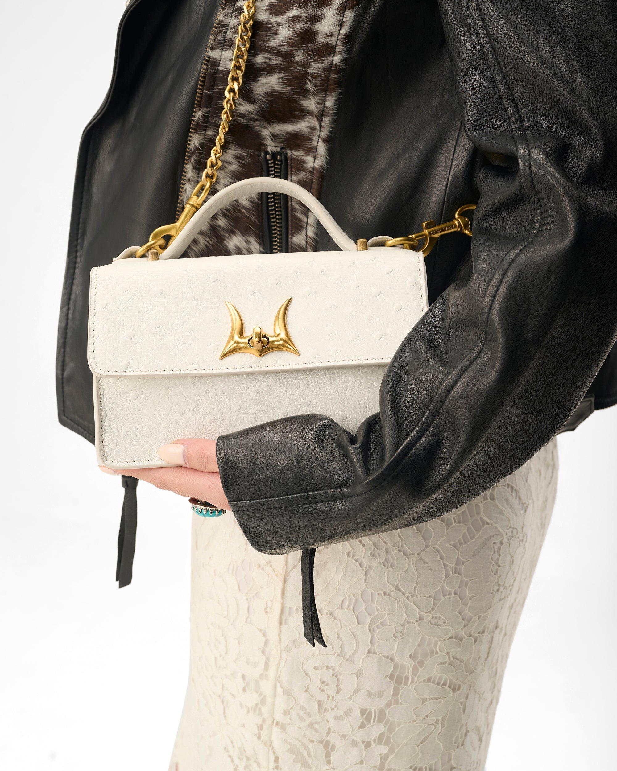 Loyal West Valencia Ostrich Leather Bag - White