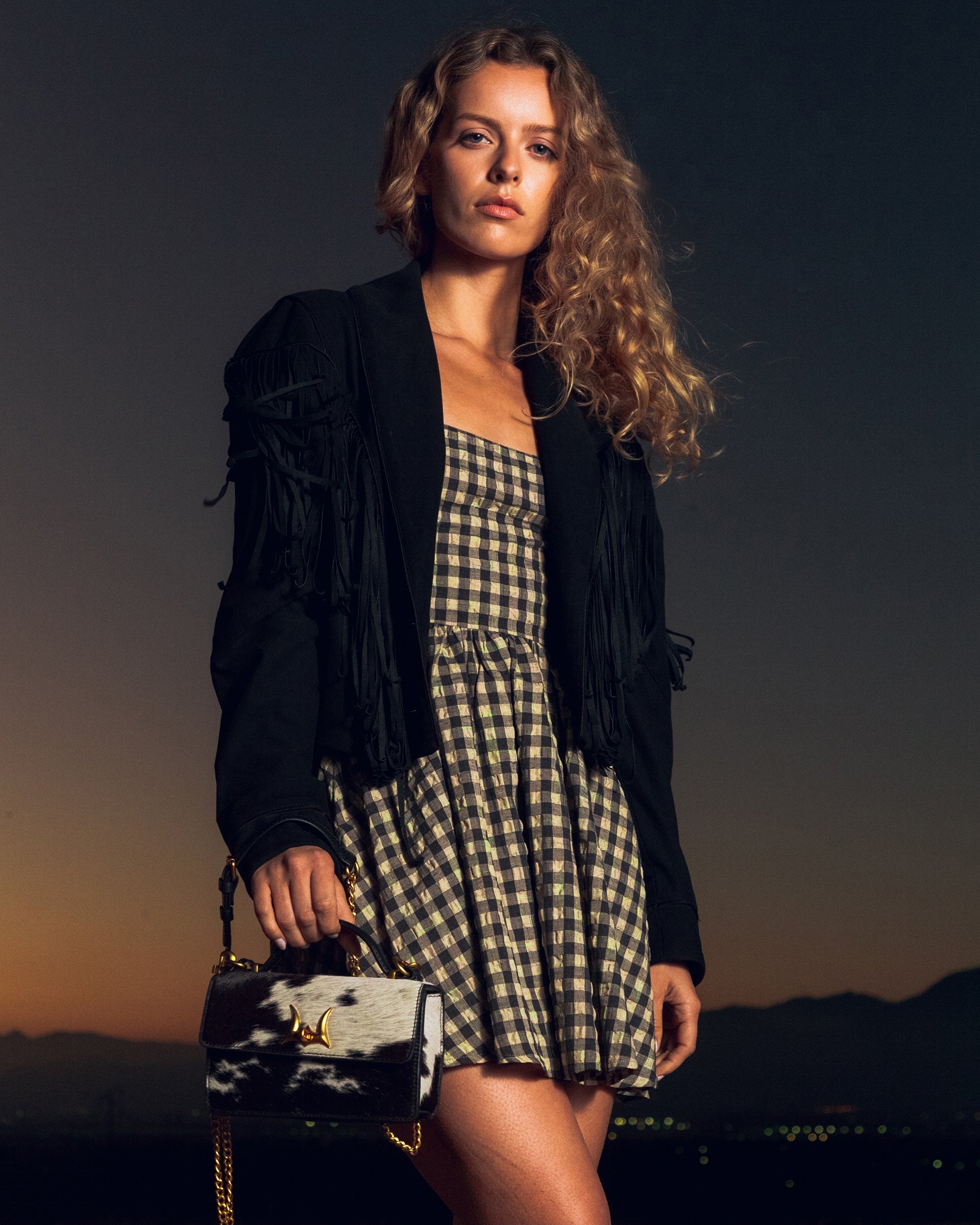 Loyal West Valencia Leather Bag - Black & White Cowhide