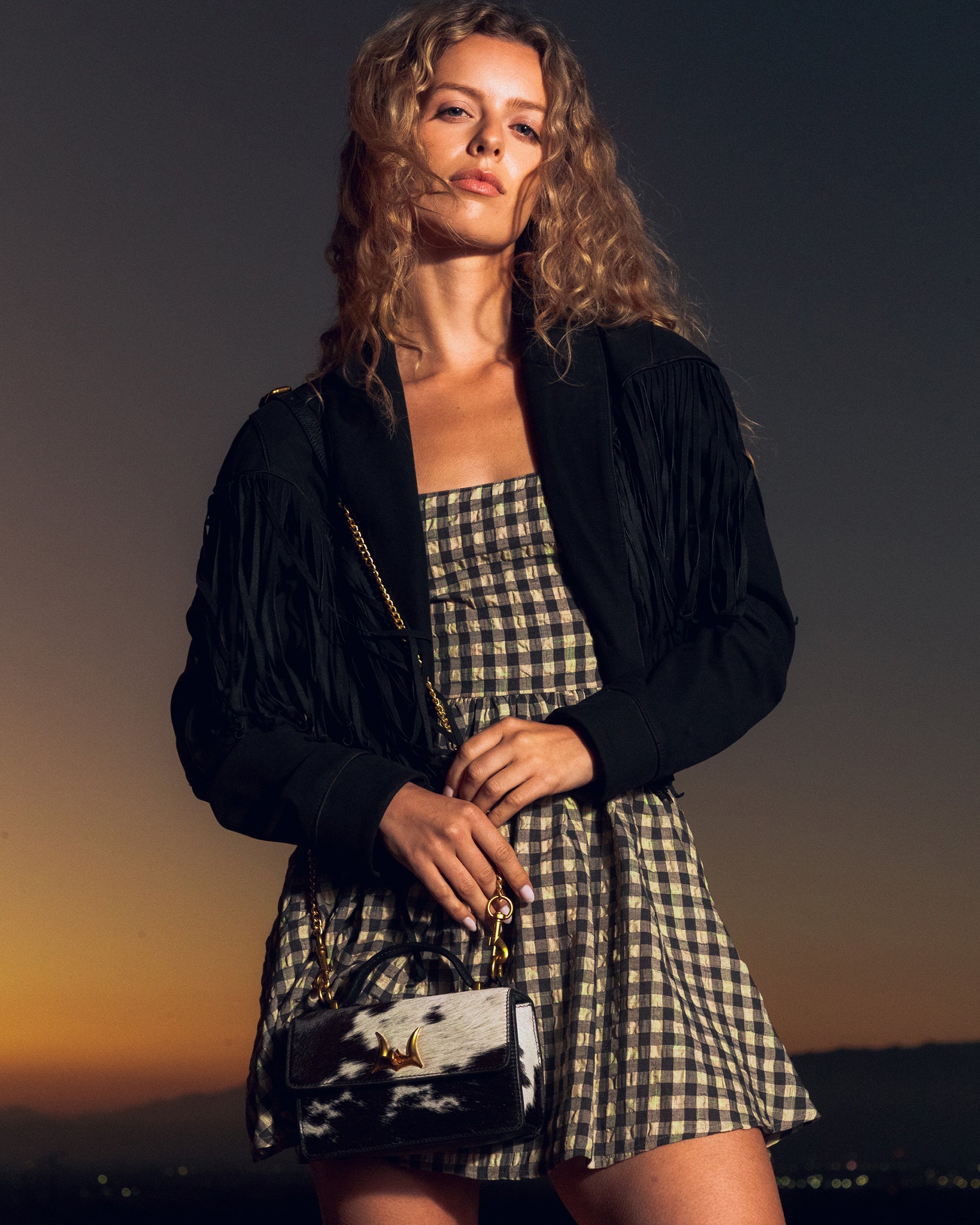 Loyal West Valencia Leather Bag - Black & White Cowhide