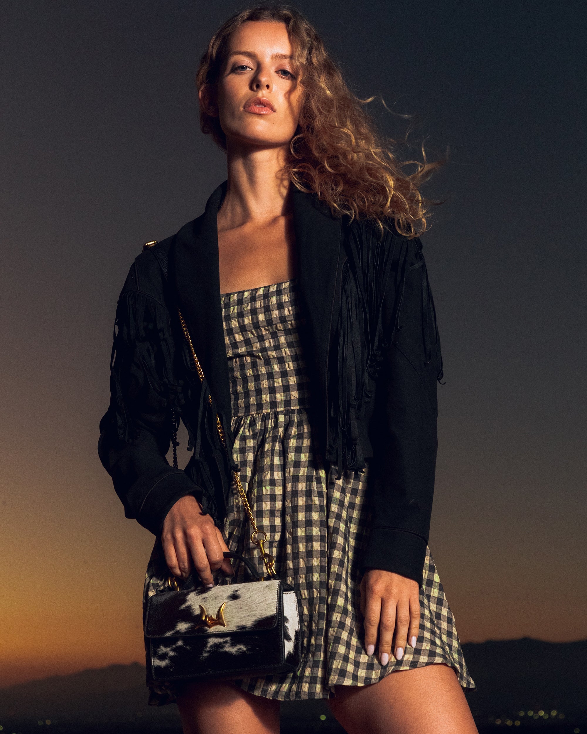 Loyal West Valencia Leather Bag - Black & White Cowhide