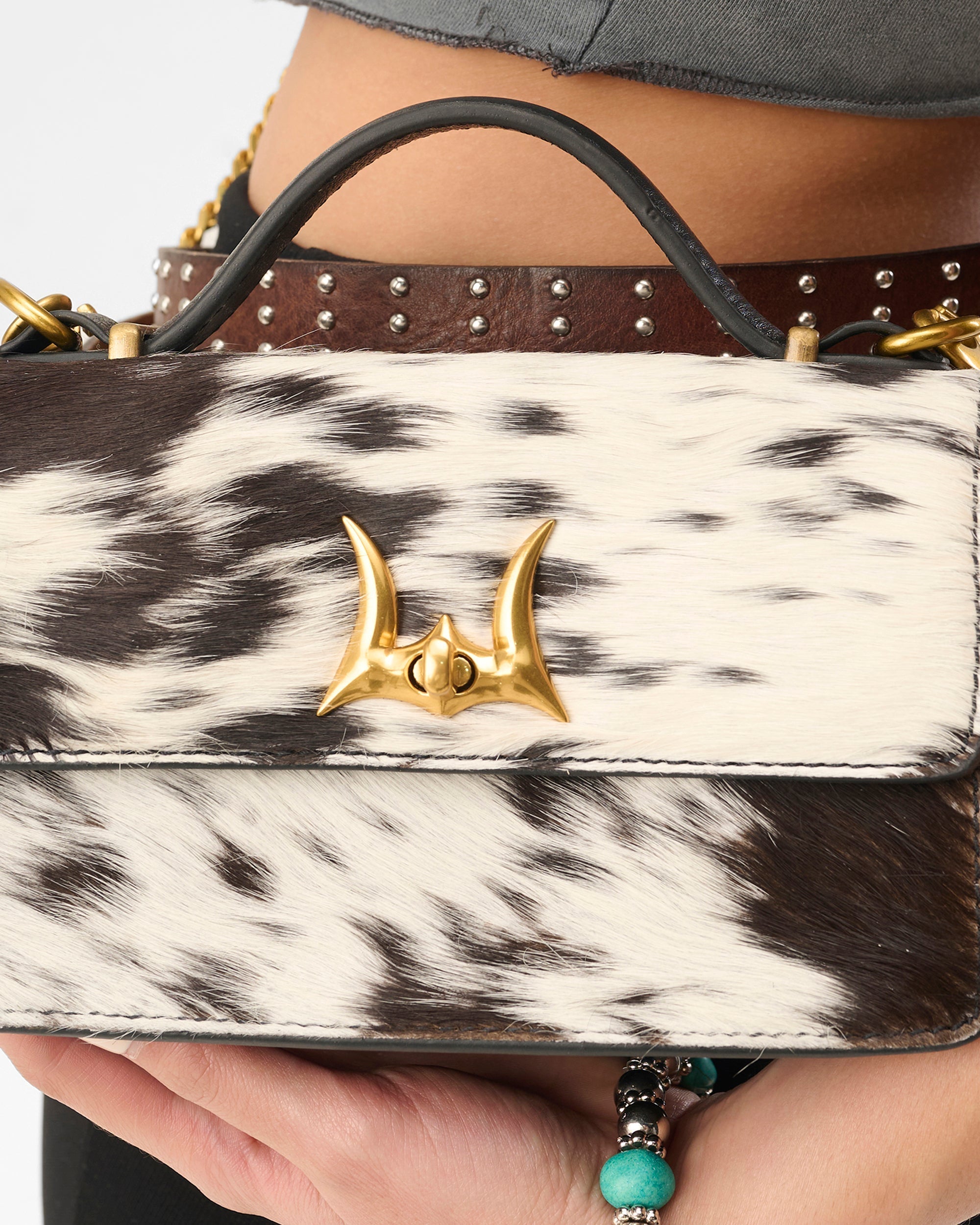 Loyal West Valencia Leather Bag - Black & White Cowhide
