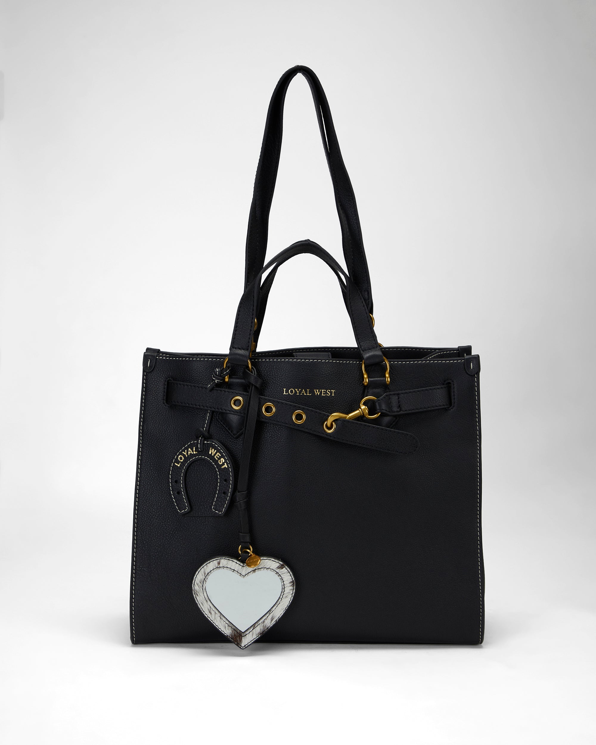 Loyal West Heart Shape Bag Charm In Black & White Cowhide