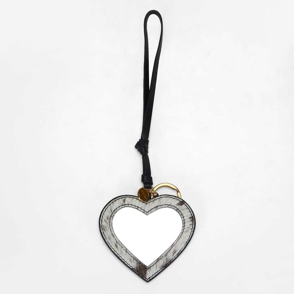 Loyal West Heart Shape Bag Charm In Black & White Cowhide
