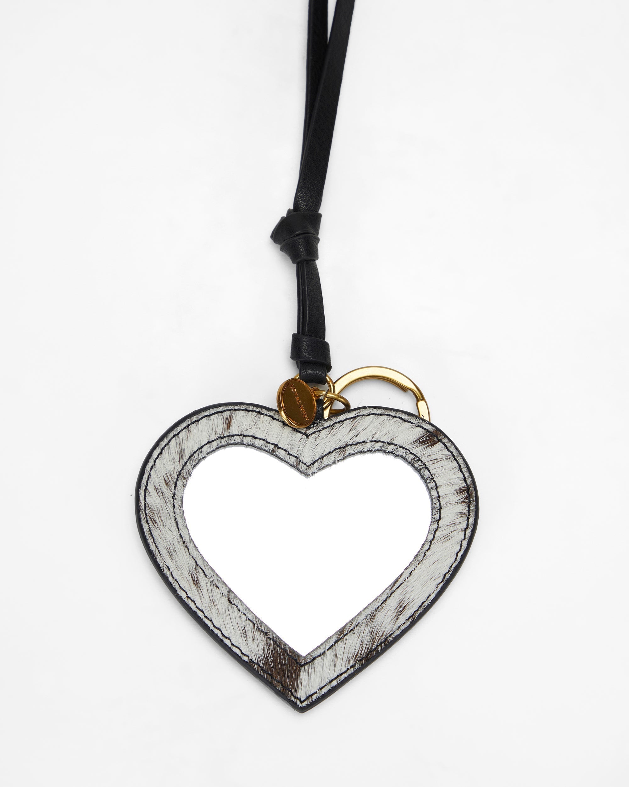 Loyal West Heart Shape Bag Charm In Black & White Cowhide