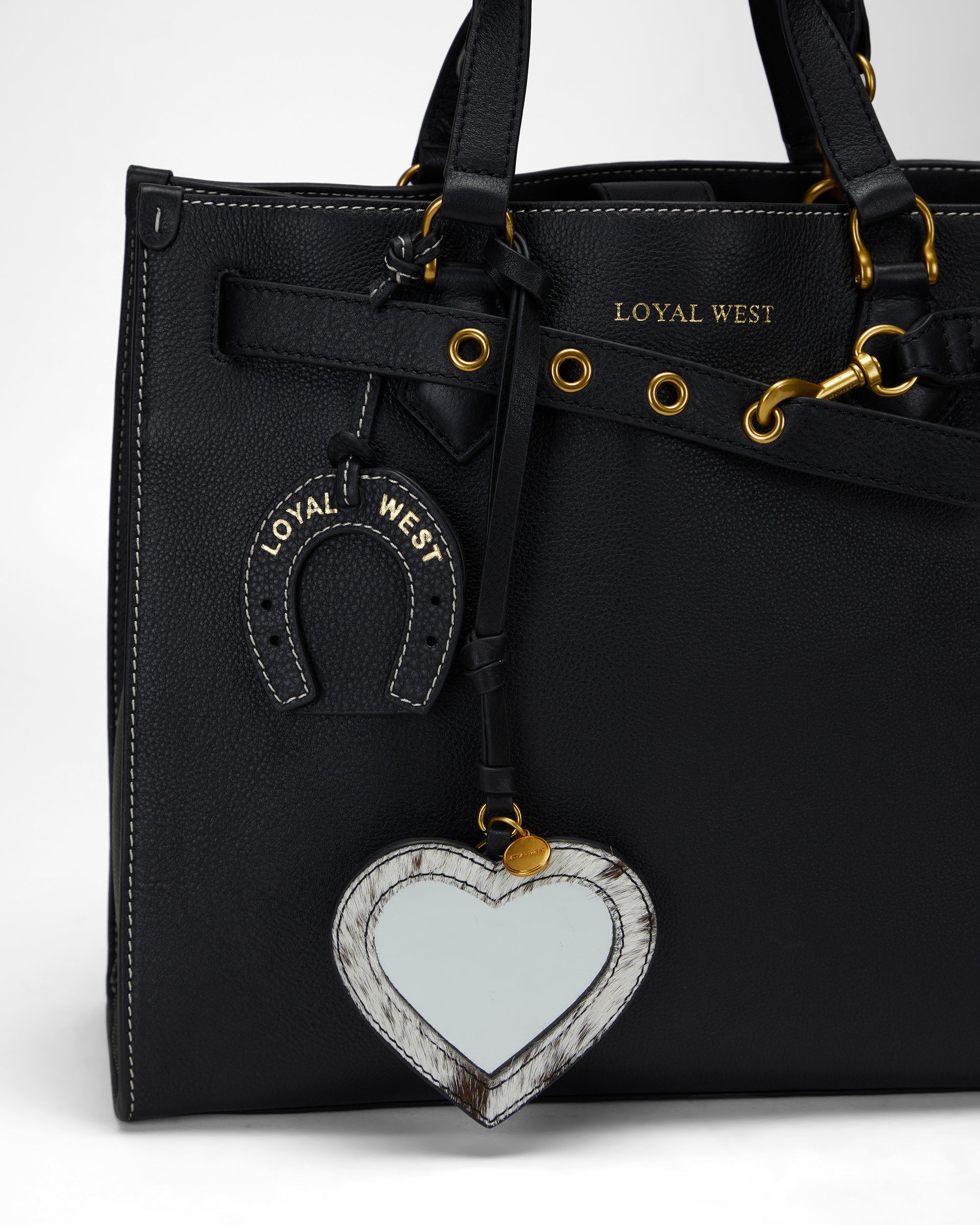 Loyal West Heart Shape Bag Charm In Black & White Cowhide