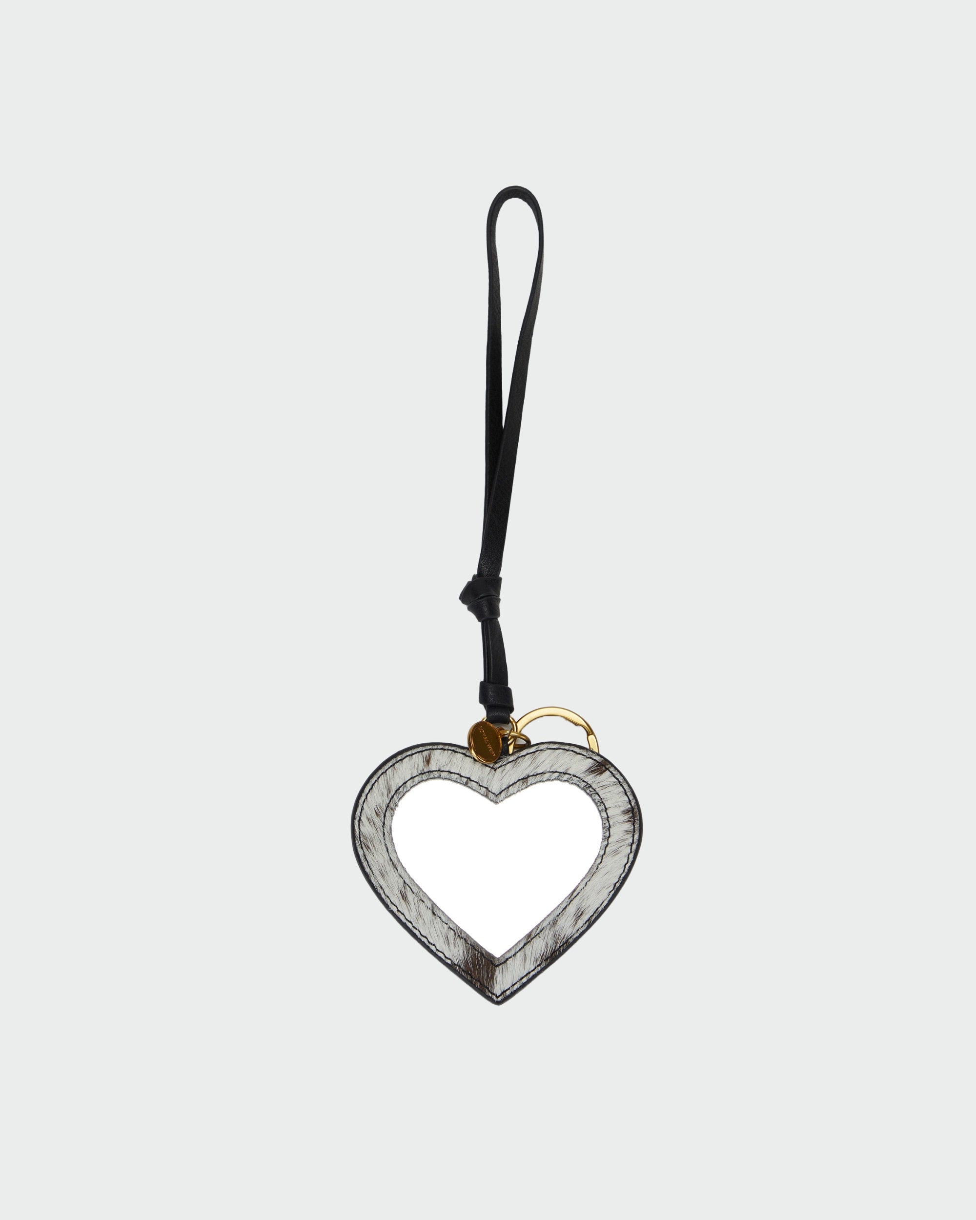 Loyal West Heart Shape Bag Charm In Black & White Cowhide