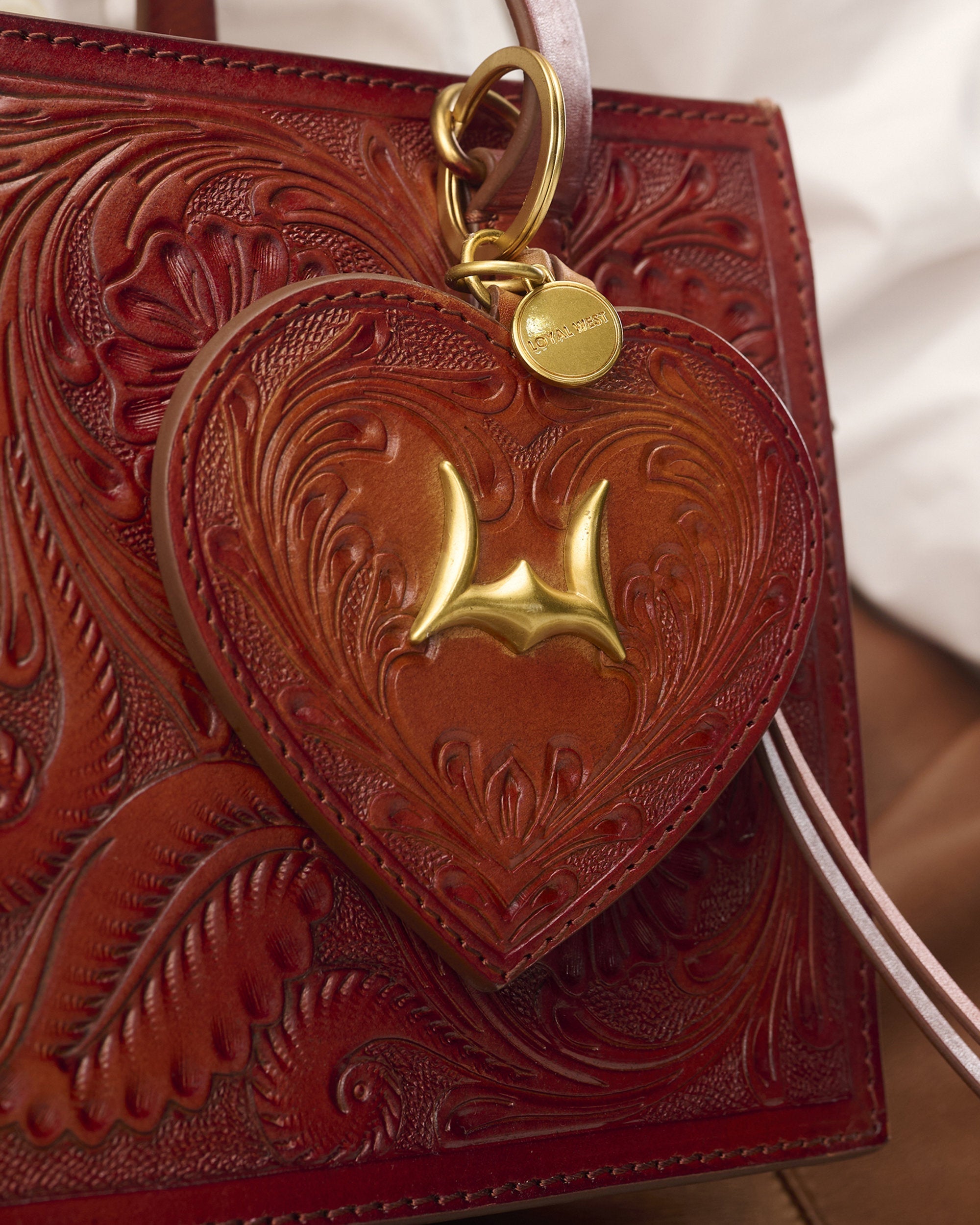 Loyal West Heart Shape Bag Charm In Handtooled Leather