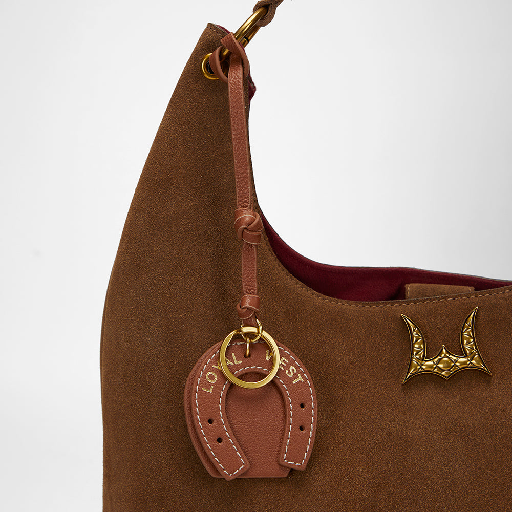 Loyal West Horse Shoe Bag Charm In Calf Leather - Tan