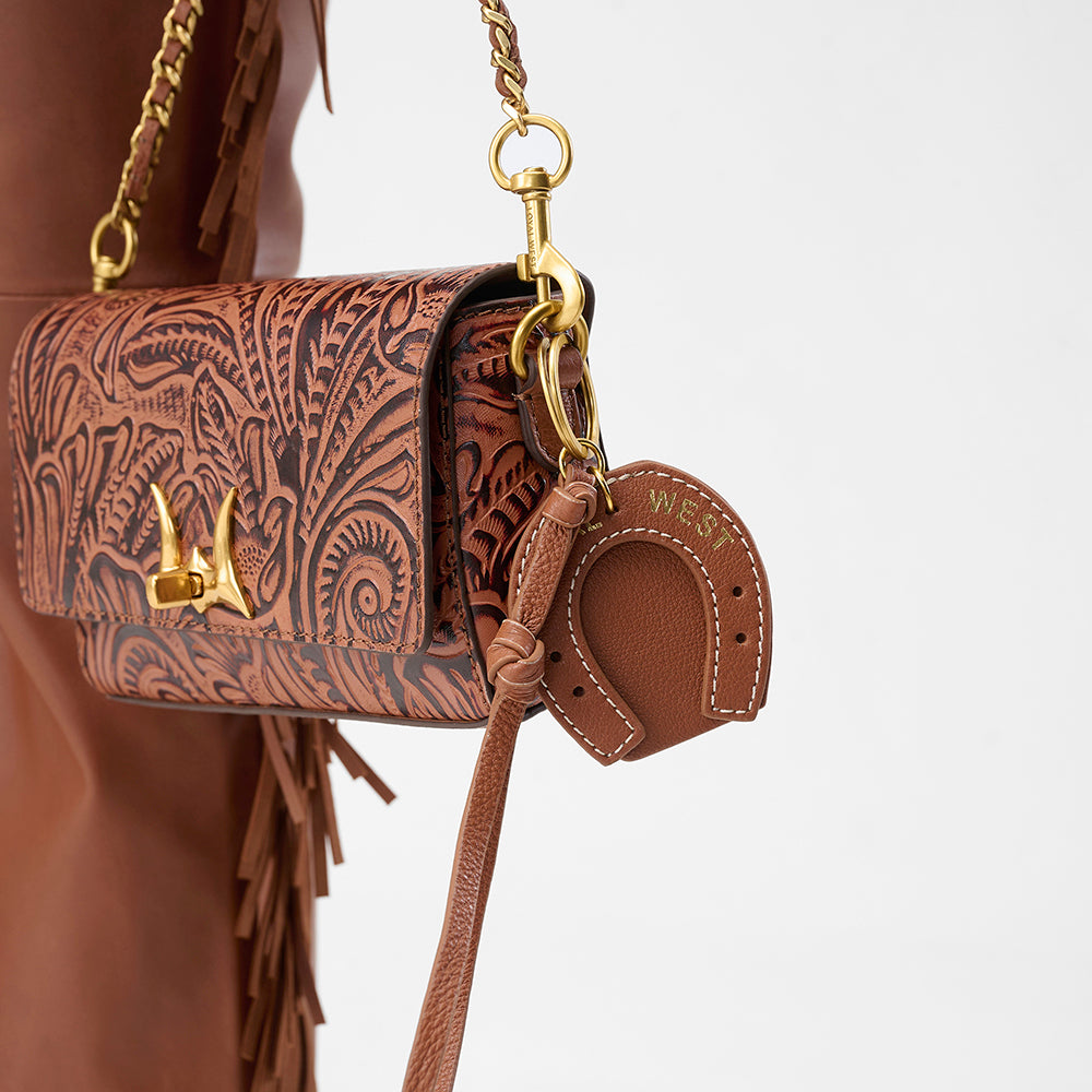 Loyal West Horse Shoe Bag Charm In Calf Leather - Tan