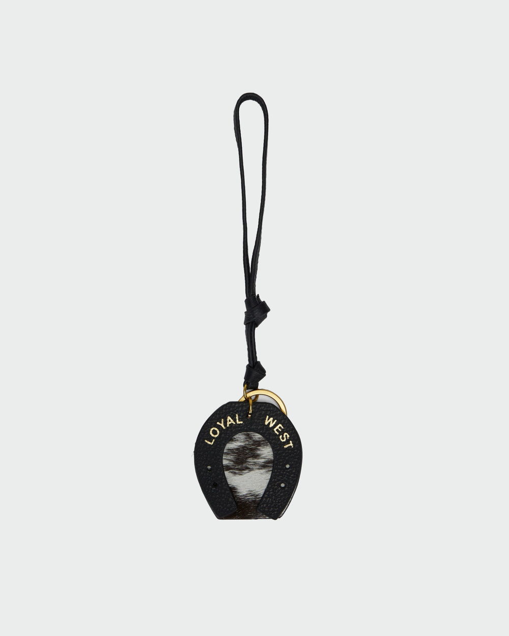 Loyal West Horse Shoe Bag Charm In Black & White Cowhide