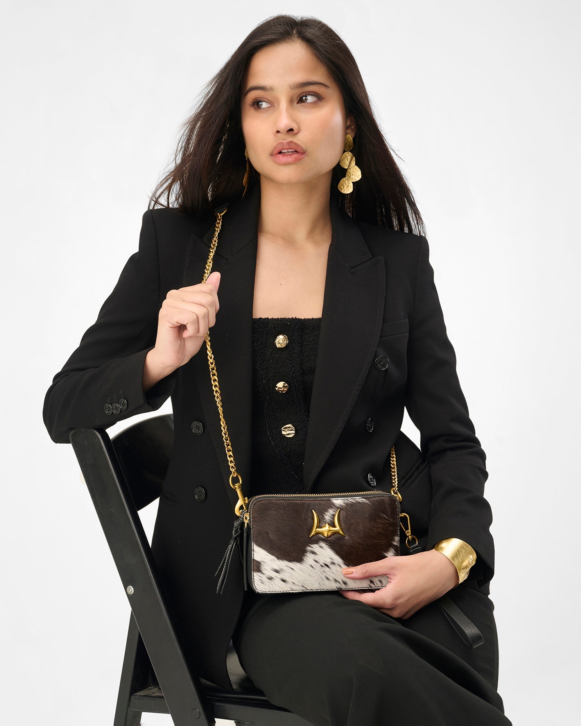 Loyal West Shell Mini Purse In Black & White Cowhide