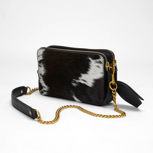 Loyal West Shell Mini Purse In Black & White Cowhide