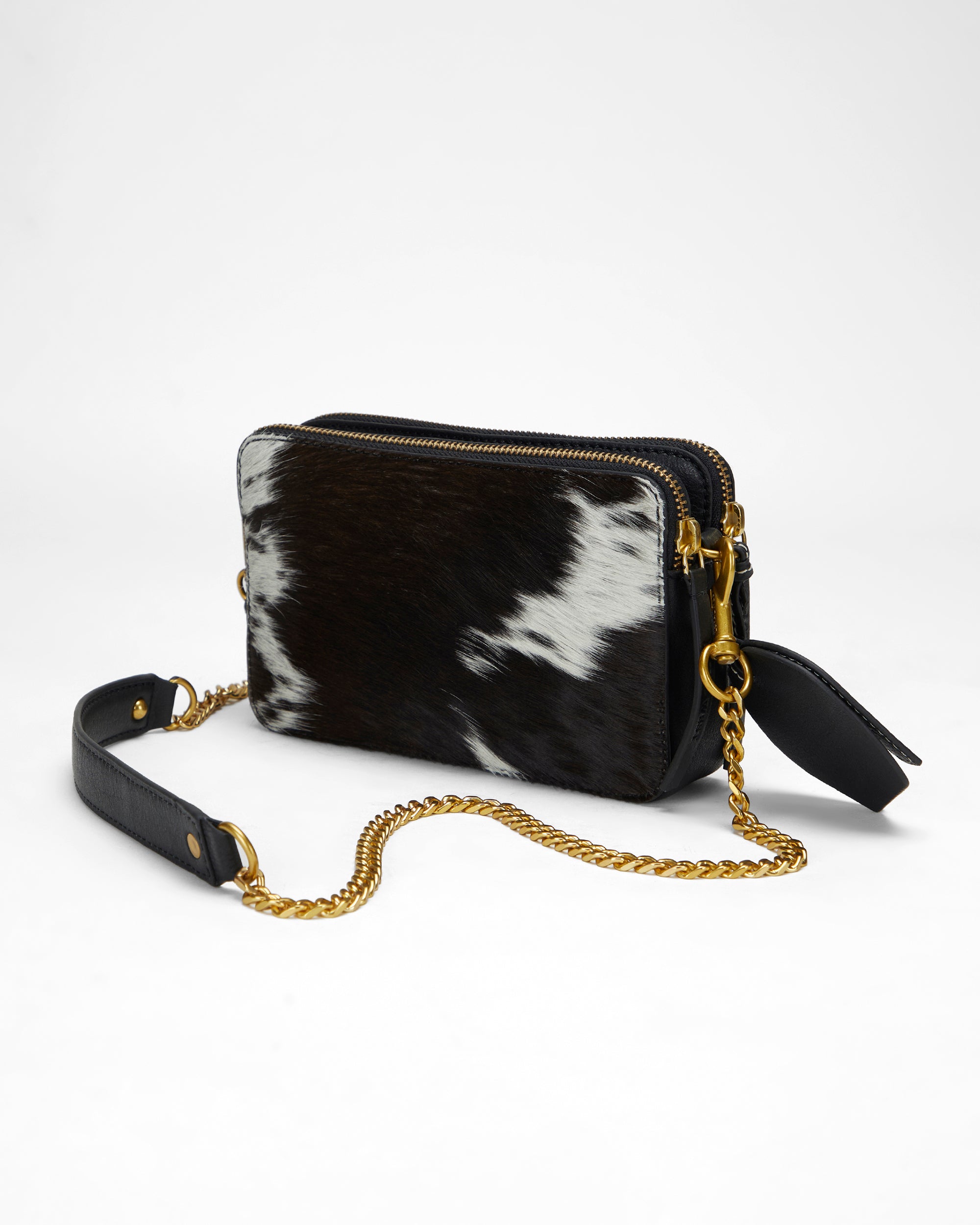 Loyal West Shell Mini Purse In Black & White Cowhide