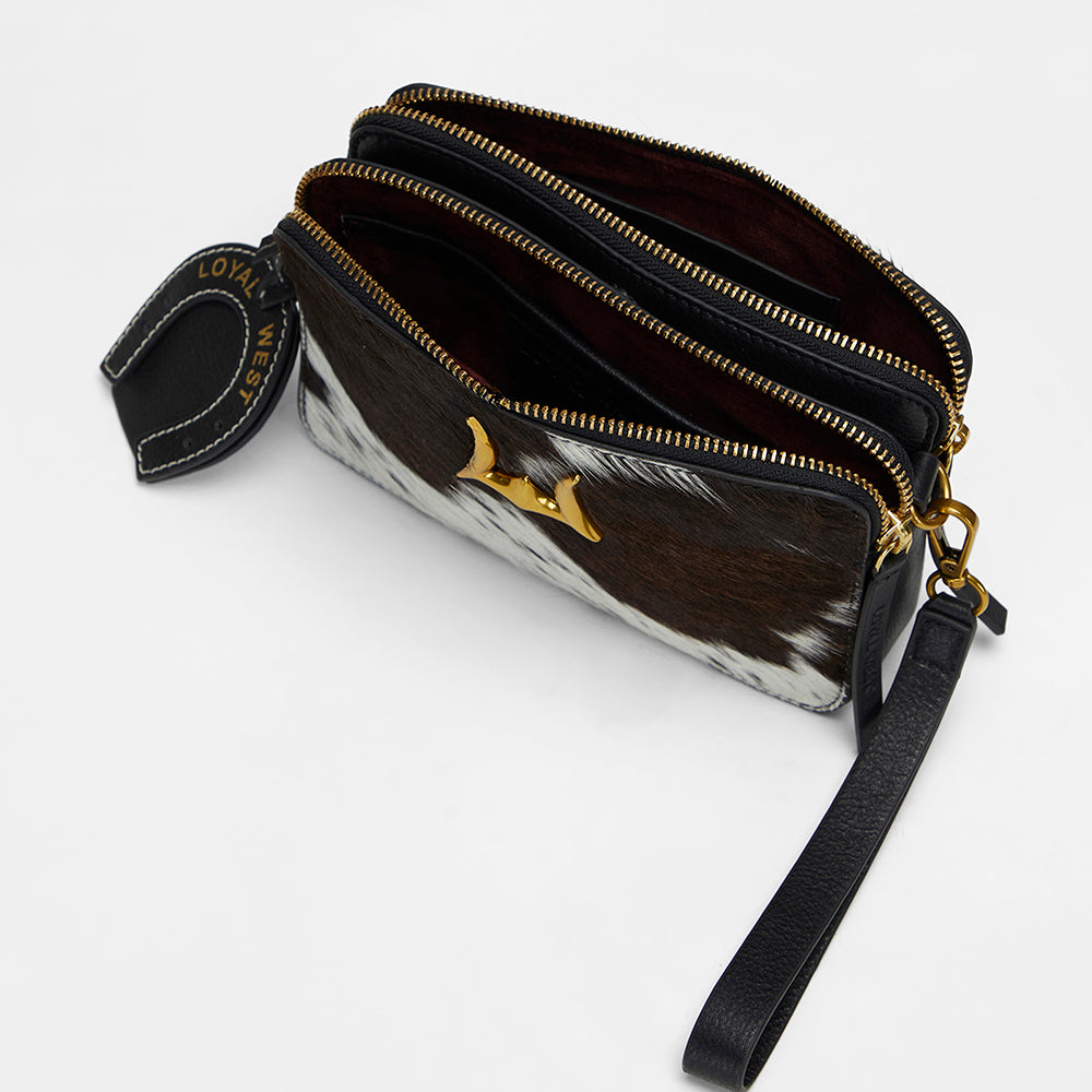 Loyal West Shell Mini Purse In Black & White Cowhide
