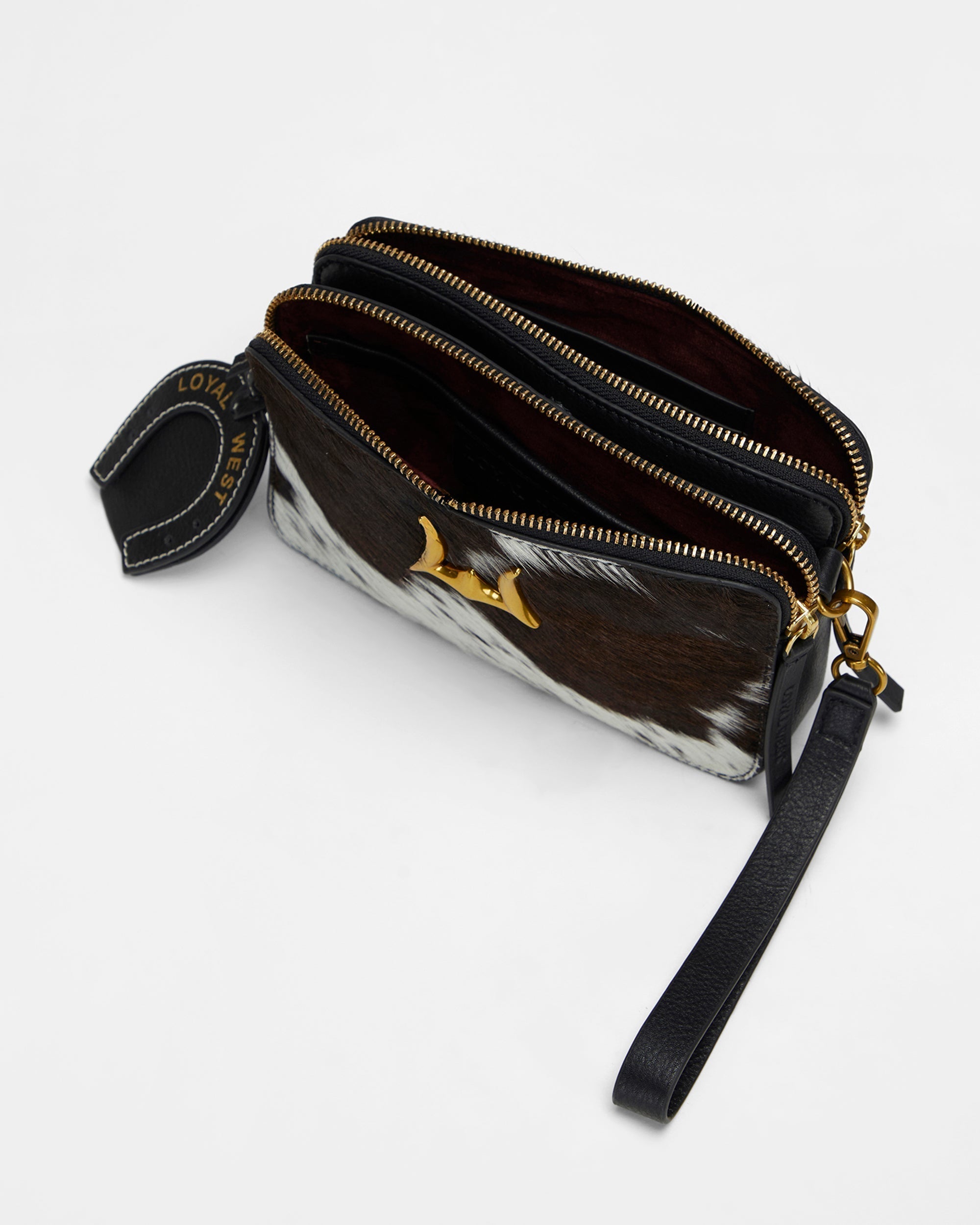 Loyal West Shell Mini Purse In Black & White Cowhide