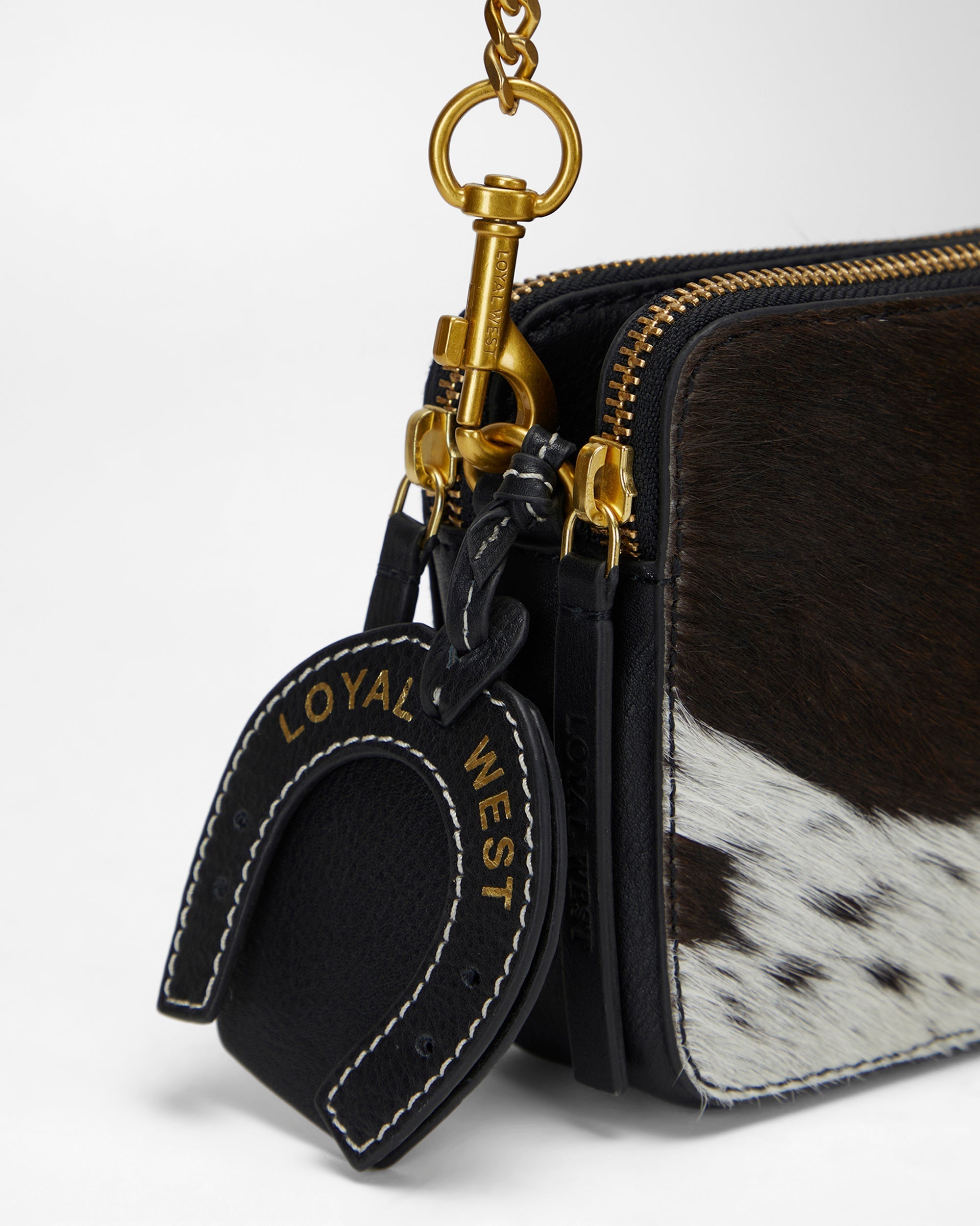 Loyal West Shell Mini Purse In Black & White Cowhide