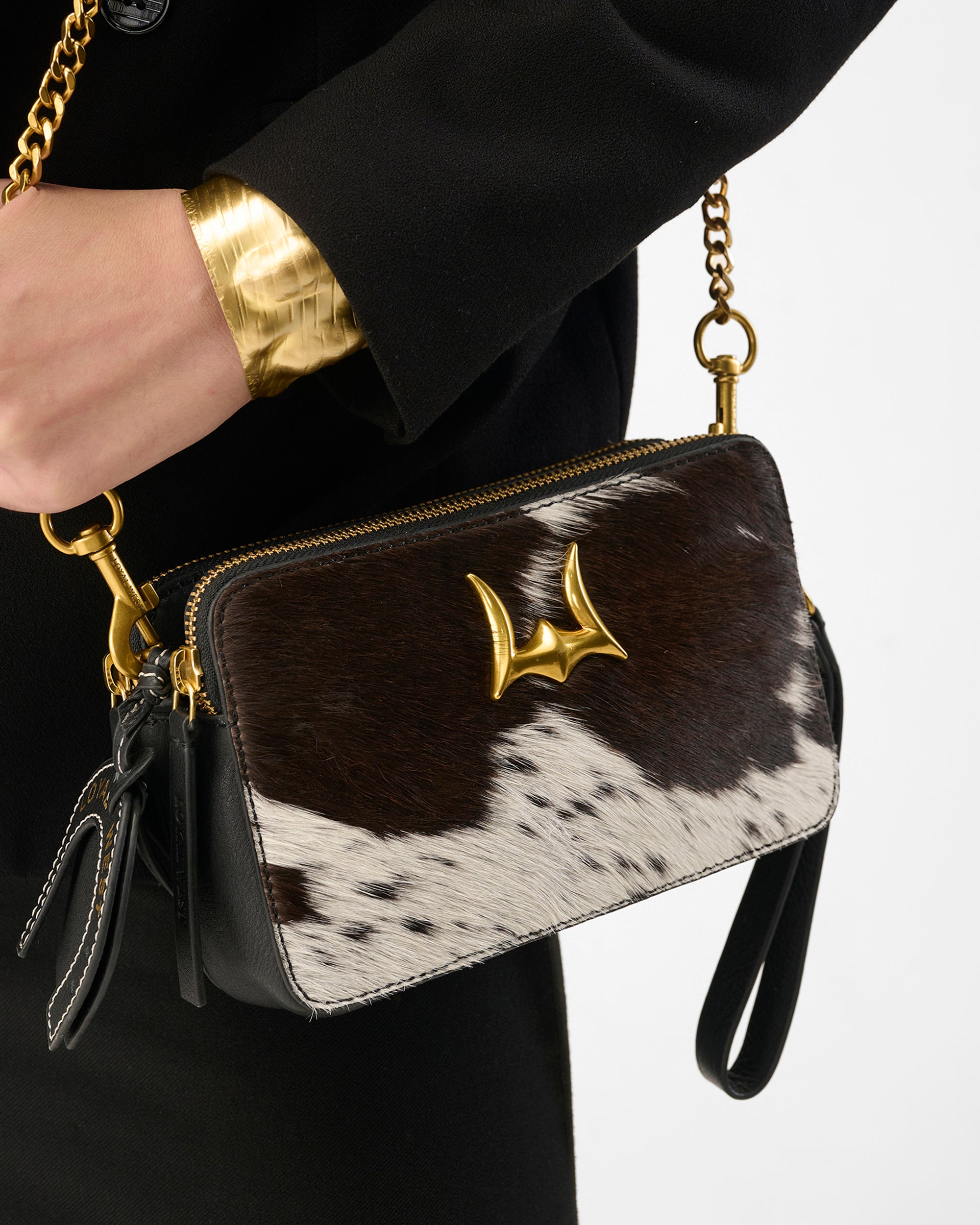 Loyal West Shell Mini Purse In Black & White Cowhide