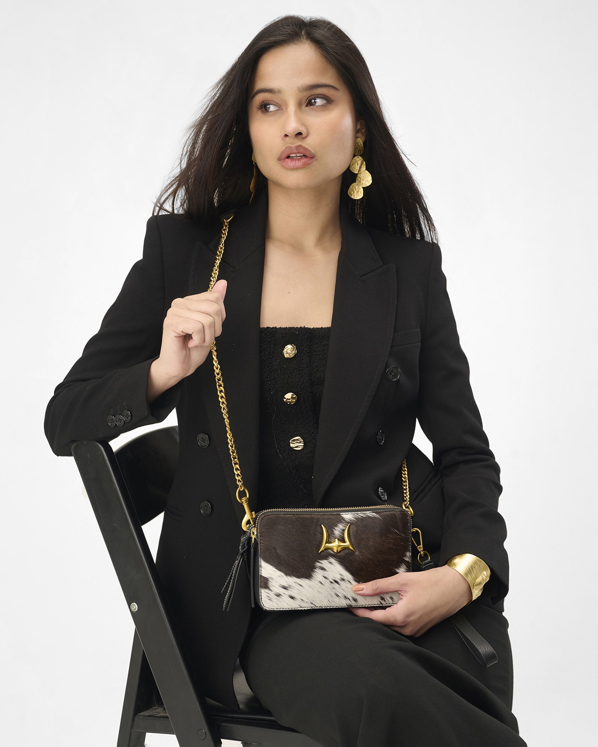 Loyal West Shell Mini Purse In Black & White Cowhide