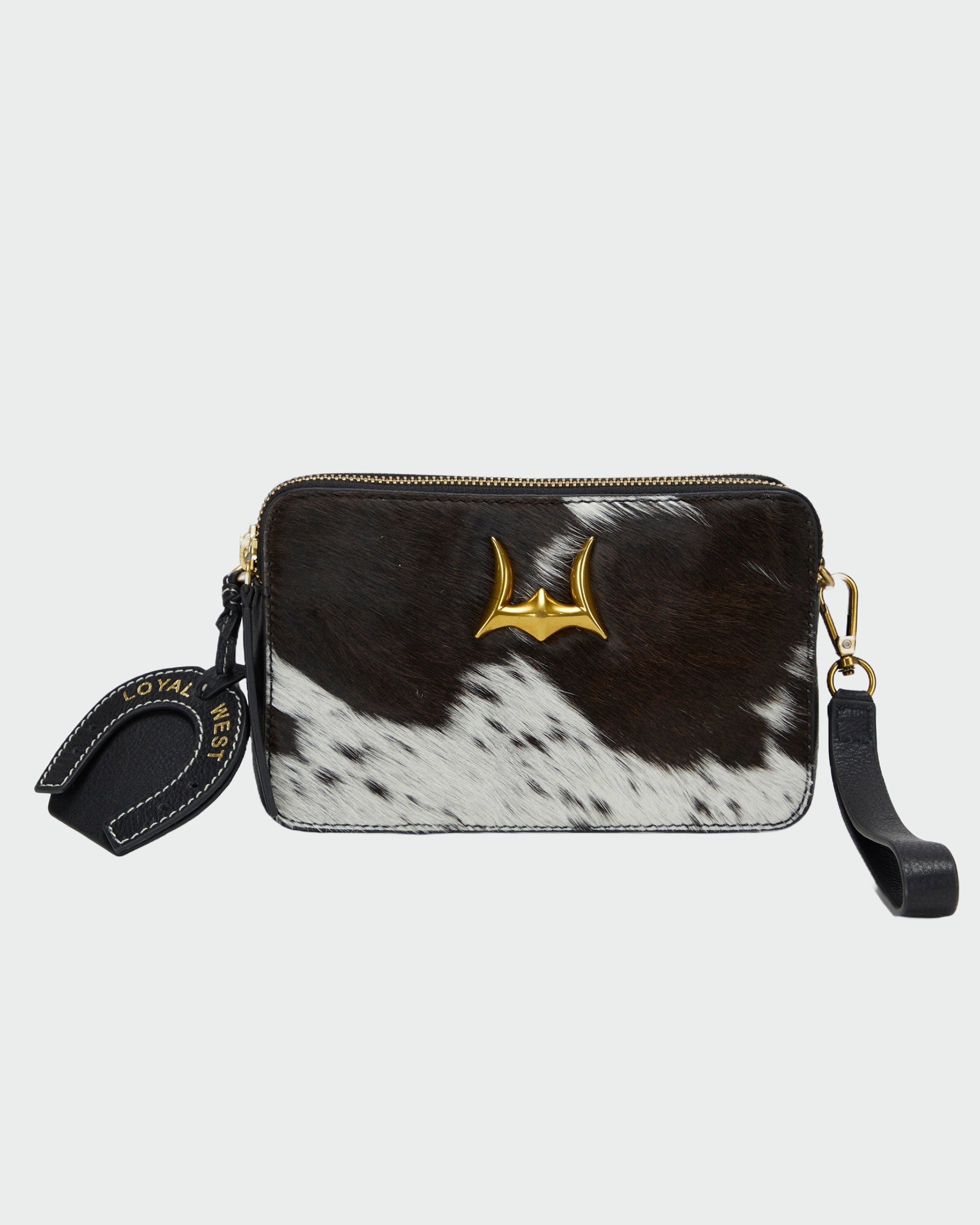 Loyal West Shell Mini Purse In Black & White Cowhide