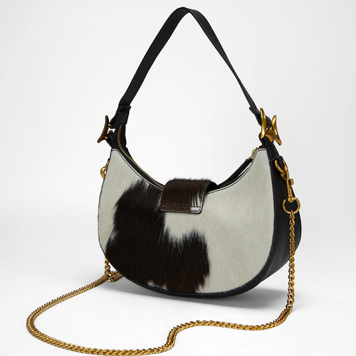 Loyal West Hobo Medium Purse In Black & White Cowhide
