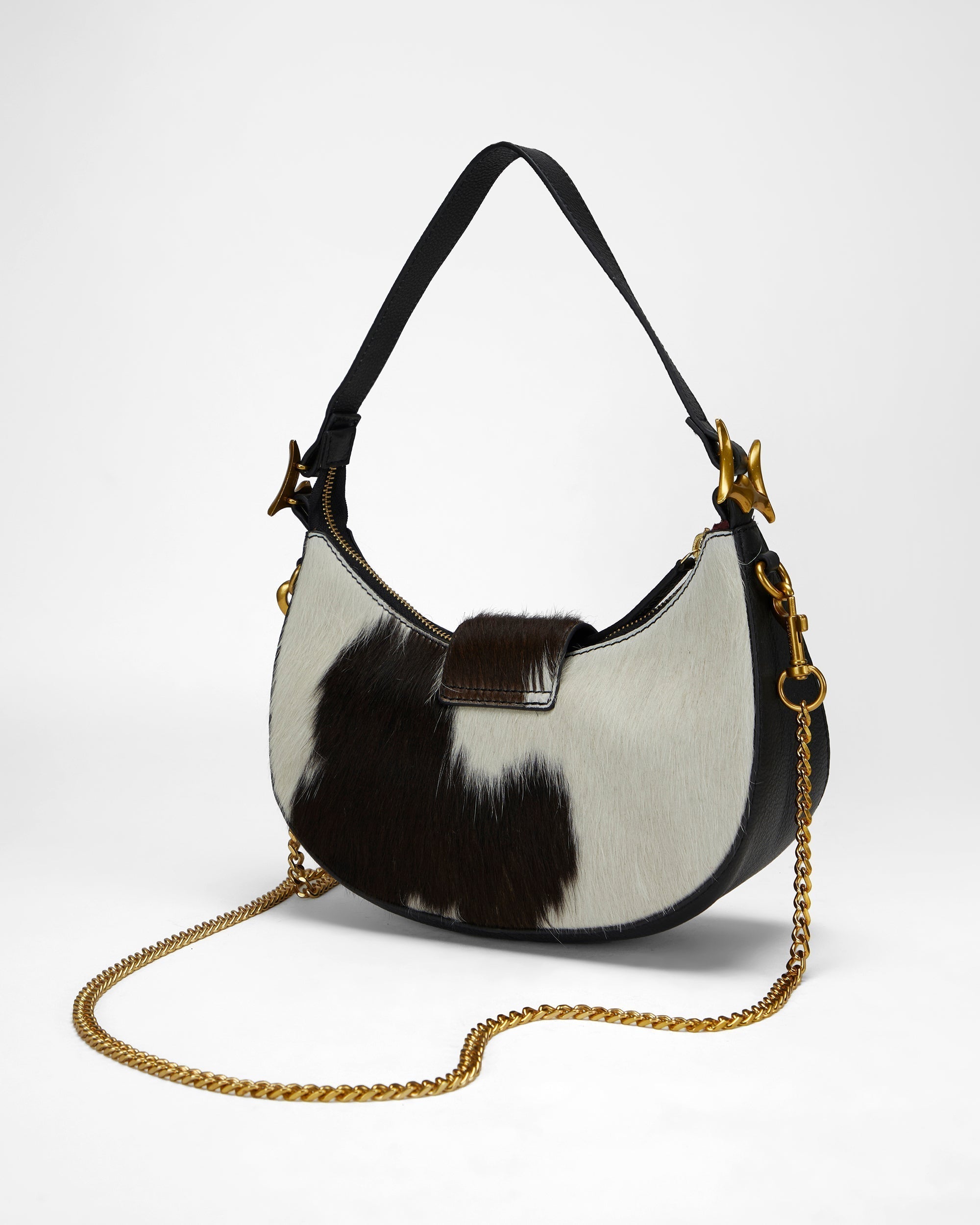 Loyal West Hobo Medium Purse In Black & White Cowhide