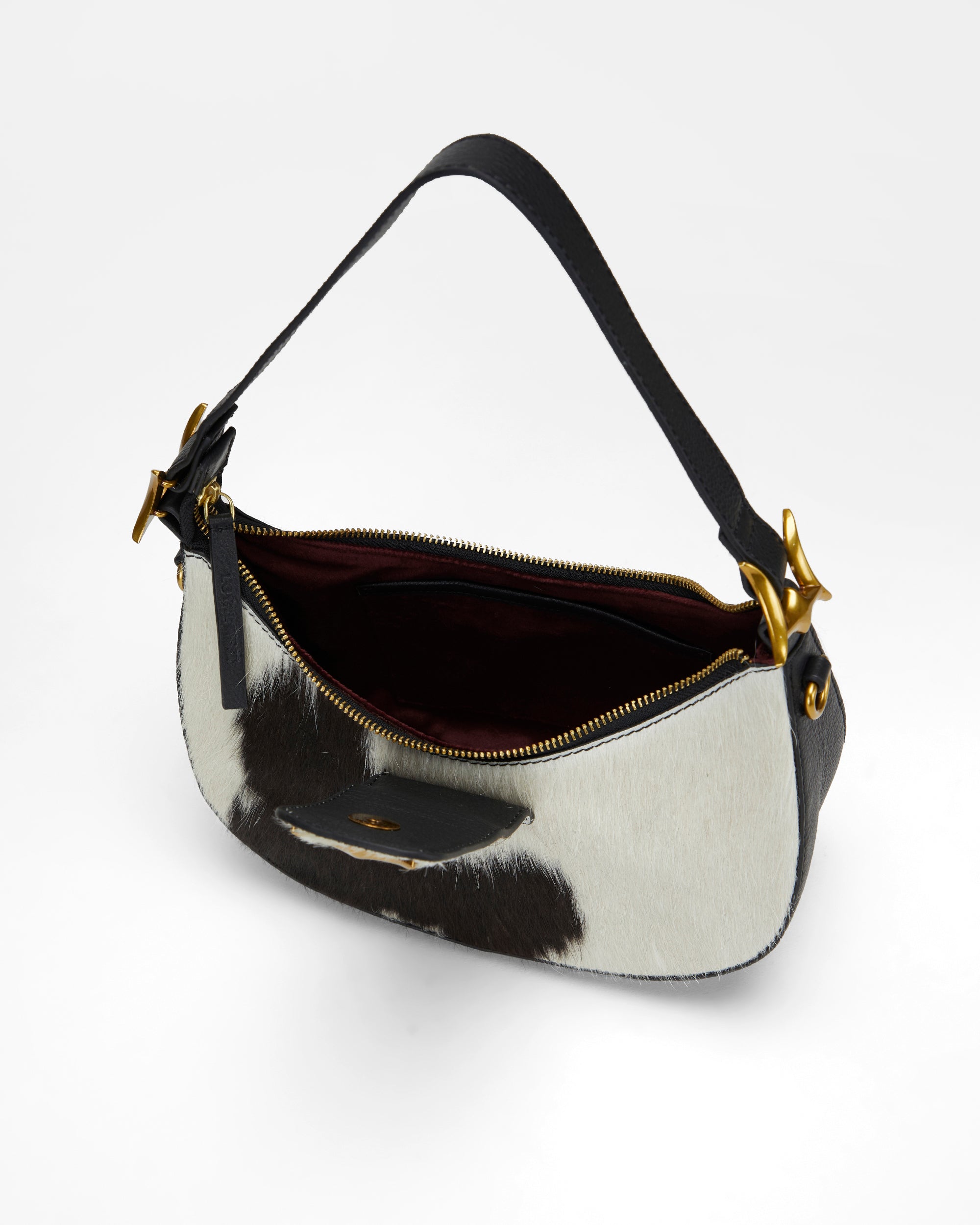 Loyal West Hobo Medium Purse In Black & White Cowhide