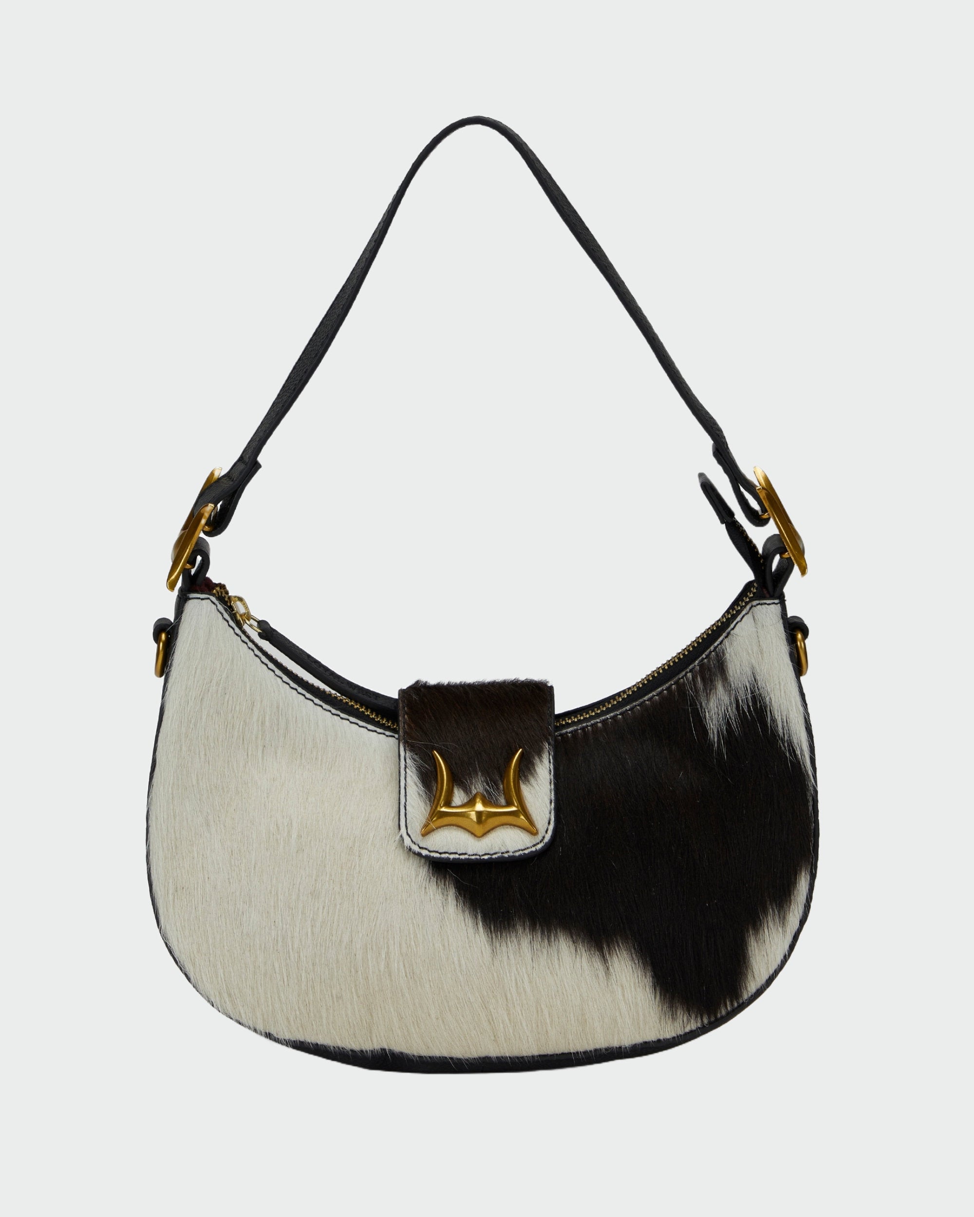 Loyal West Hobo Medium Purse In Black & White Cowhide