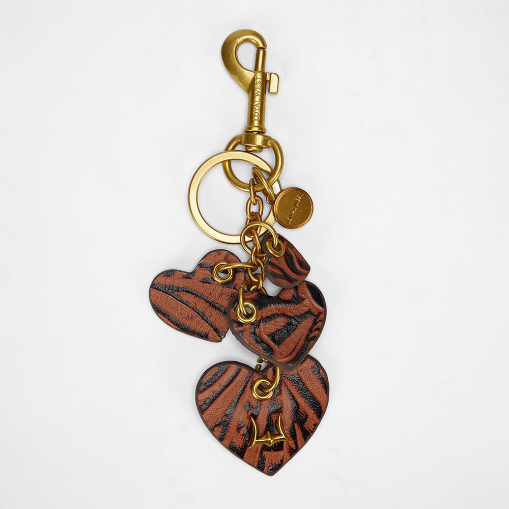 Loyal West Heart Shape Keychain In Hand Finished Embossed Leather -  Brown