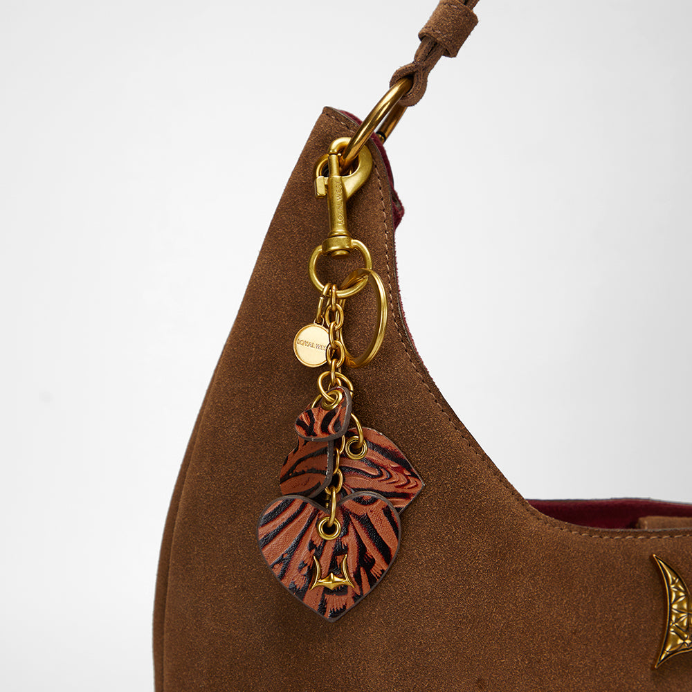 Loyal West Heart Shape Keychain In Hand Finished Embossed Leather -  Brown