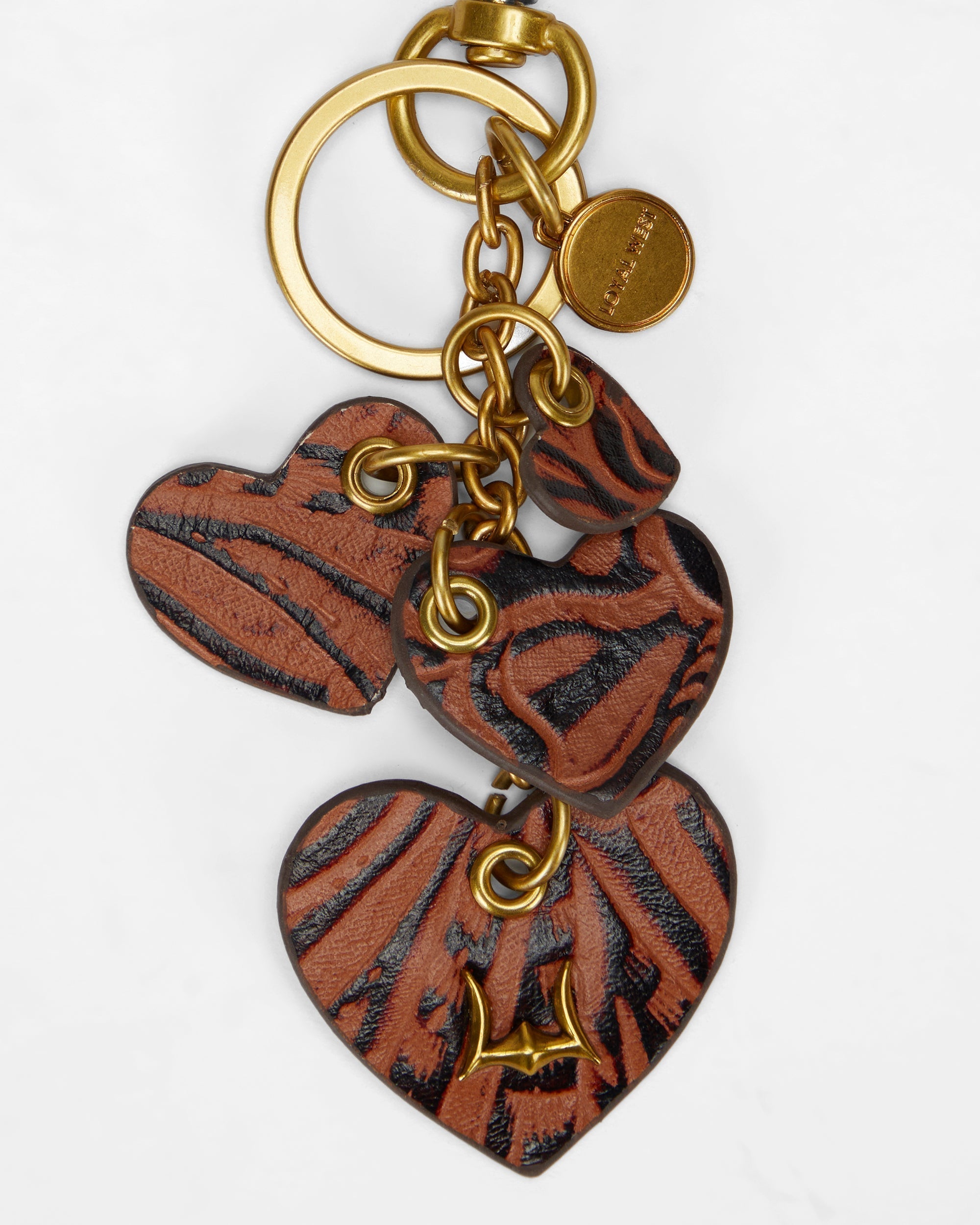 Loyal West Heart Shape Keychain In Hand Finished Embossed Leather -  Brown