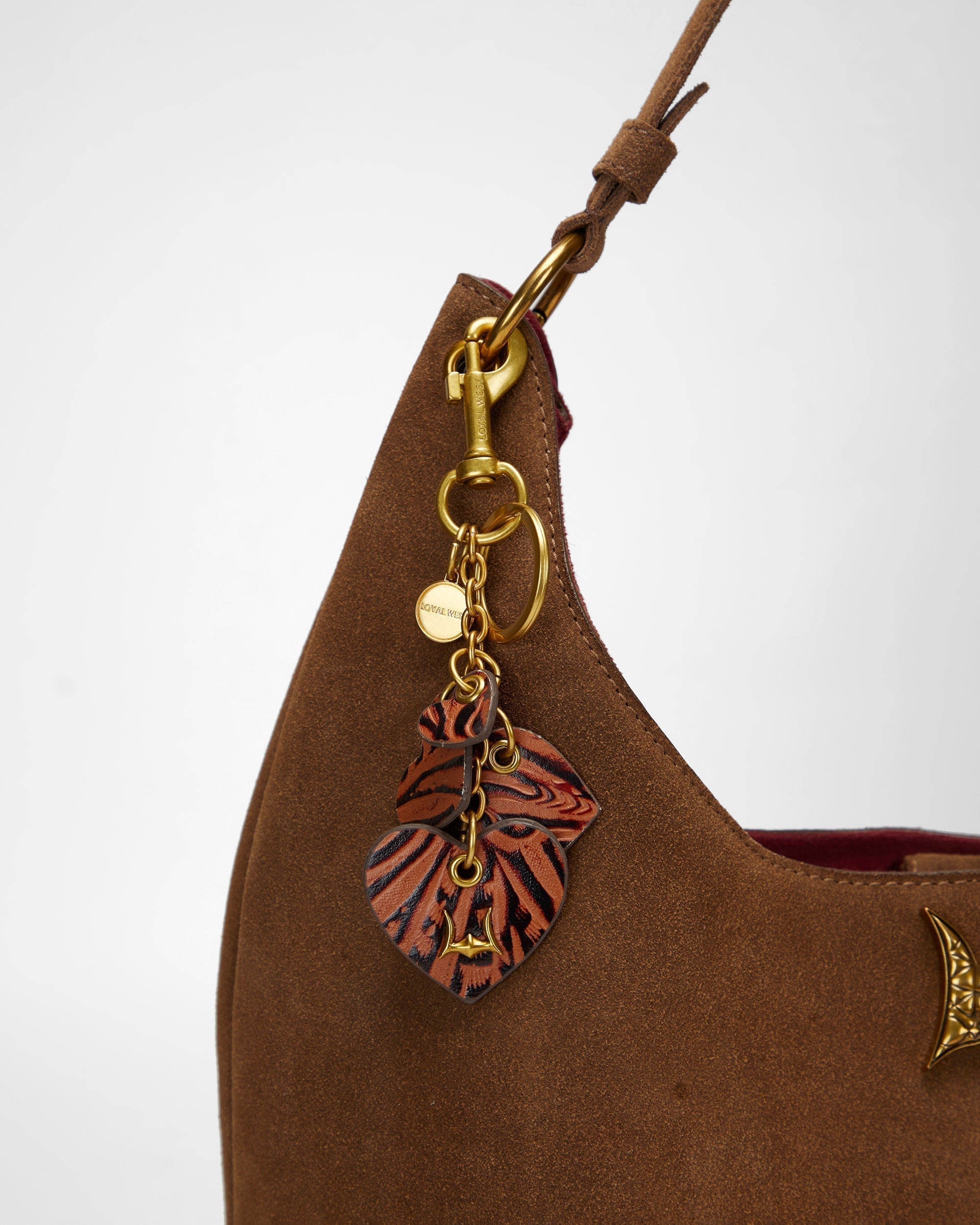 Loyal West Heart Shape Keychain In Hand Finished Embossed Leather -  Brown