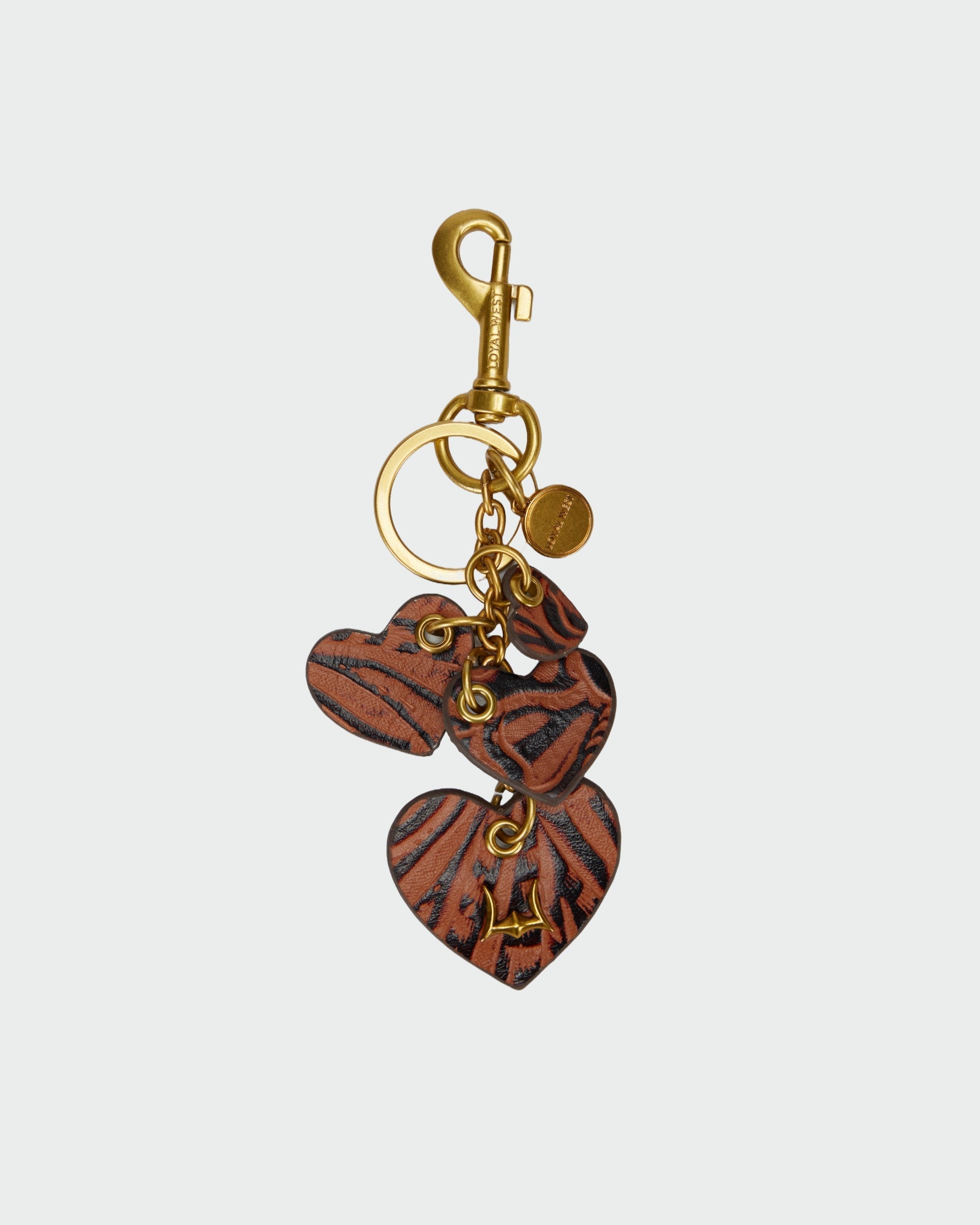 Loyal West Heart Shape Keychain In Hand Finished Embossed Leather -  Brown