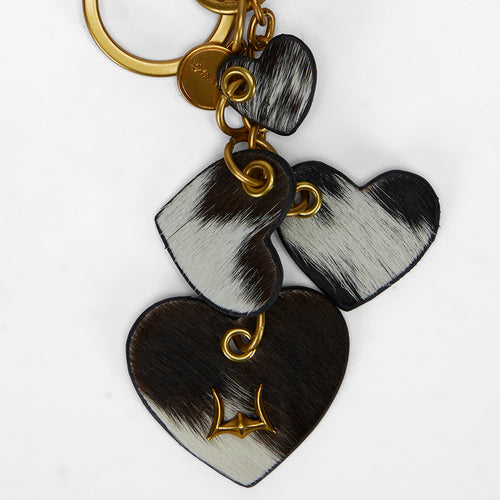 Loyal West Heart Shape Keychain In Black & White Cowhide Leather