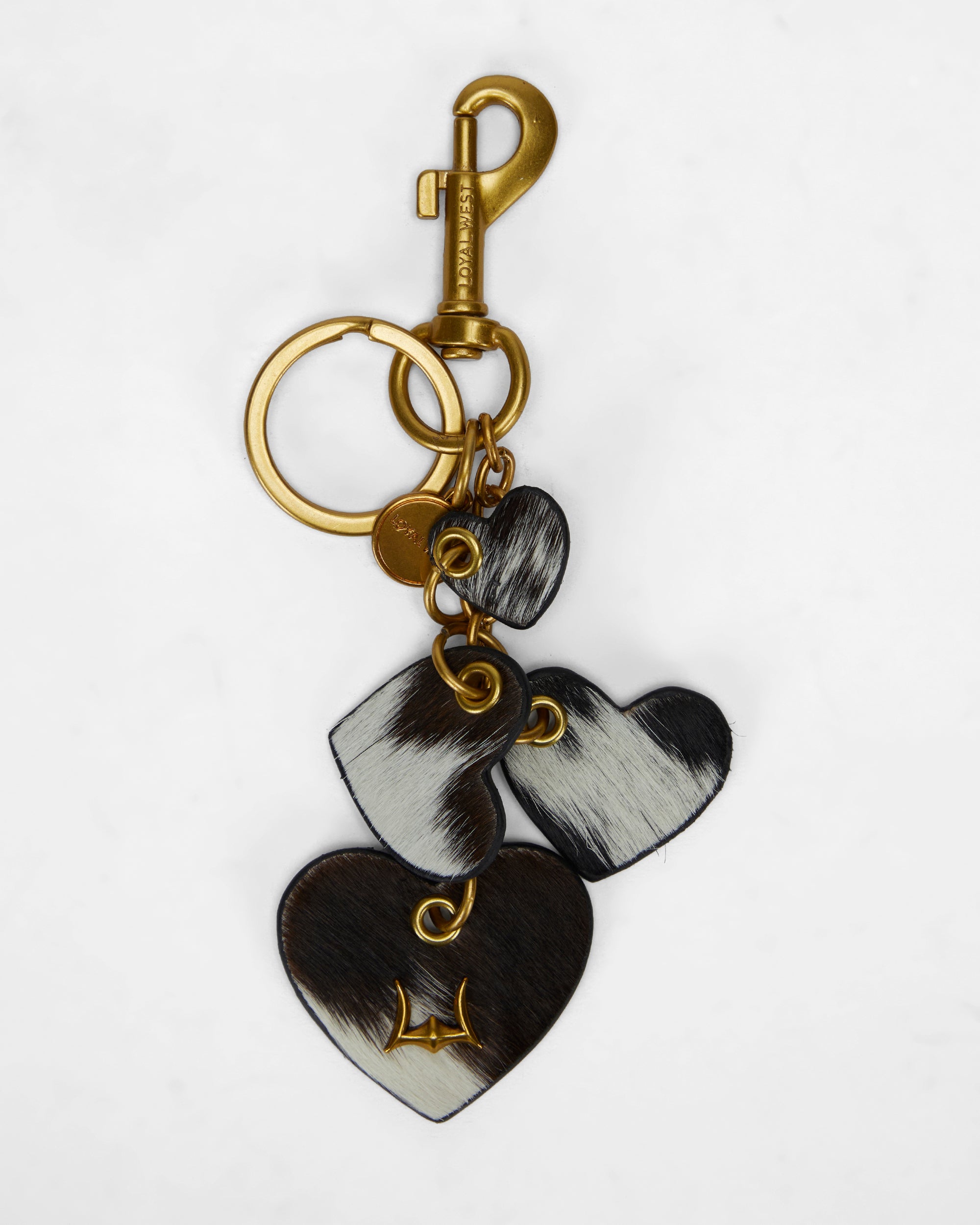 Loyal West Heart Shape Keychain In Black & White Cowhide Leather