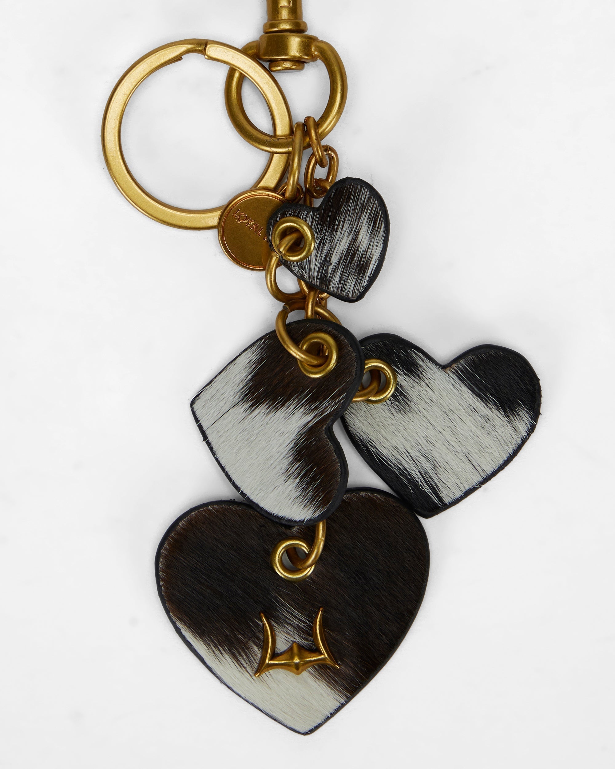 Loyal West Heart Shape Keychain In Black & White Cowhide Leather