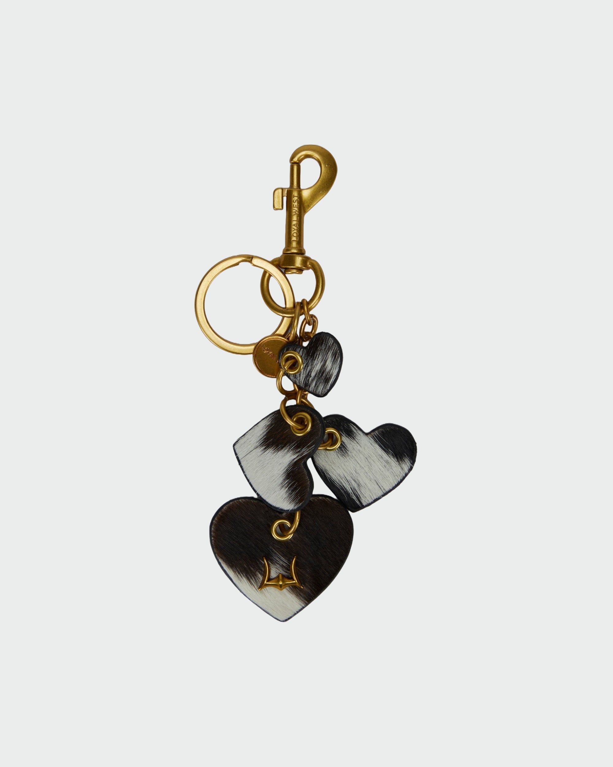Loyal West Heart Shape Keychain In Black & White Cowhide Leather
