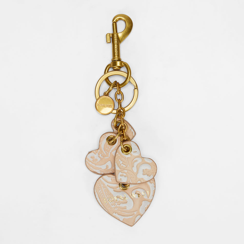 Loyal West Heart Shape Keychain In Hand Finished Embossed Leather - White