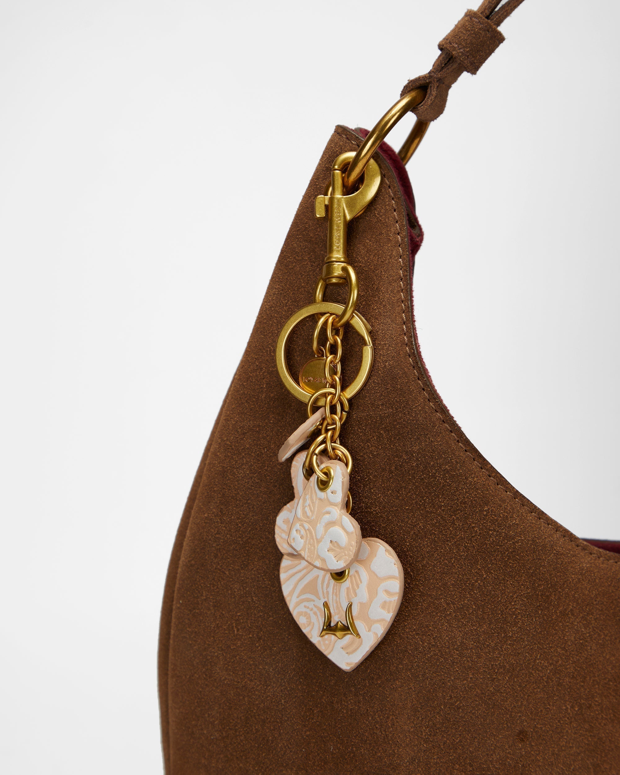 Loyal West Heart Shape Keychain In Hand Finished Embossed Leather - White