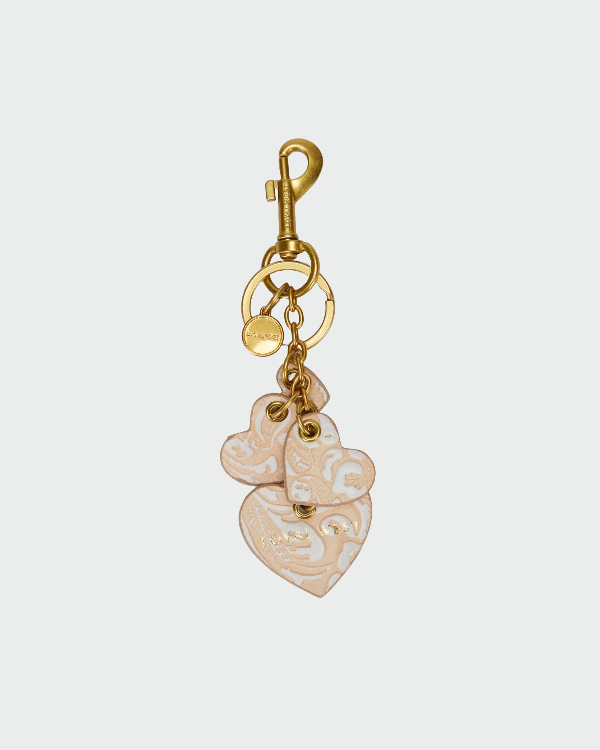 Loyal West Heart Shape Keychain In Hand Finished Embossed Leather -  Brown