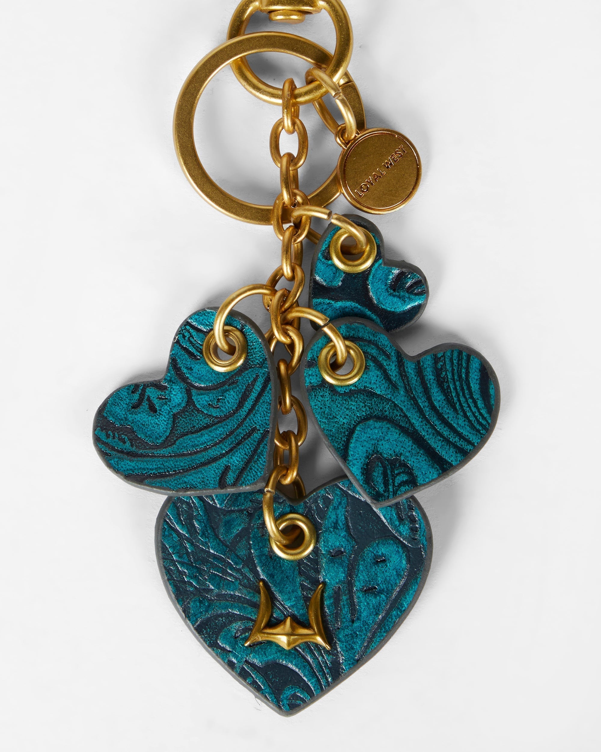 Loyal West Heart Shape Keychain In Hand Finished Embossed Leather -  Turquoise