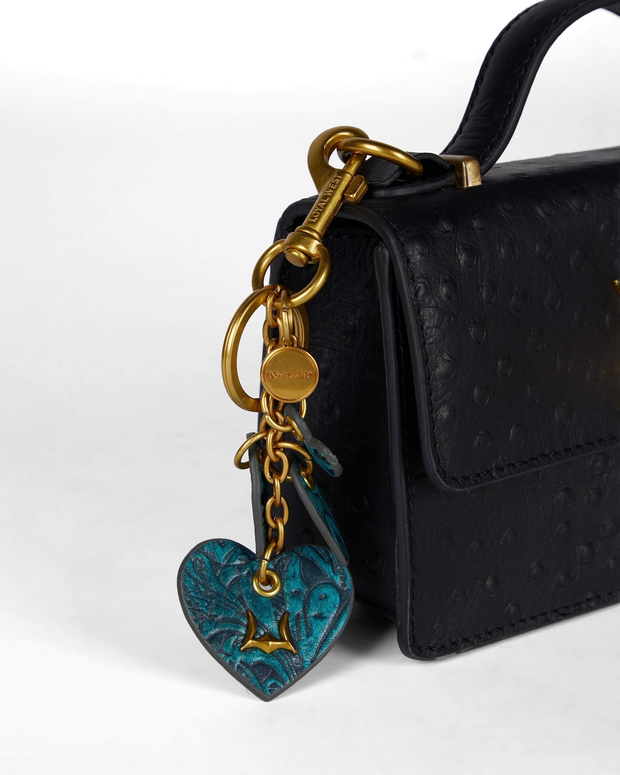 Loyal West Heart Shape Keychain In Hand Finished Embossed Leather -  Turquoise